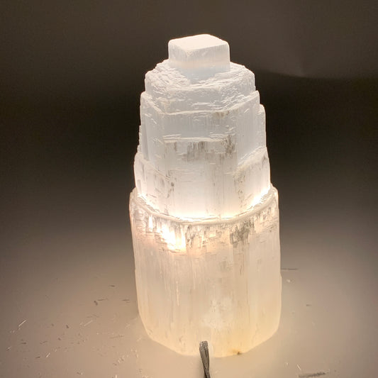 2.1 lbs, 6"x3.2", Raw Rough Selenite (Satin Spar) Lamp Tower, 6ft Chord, B35882