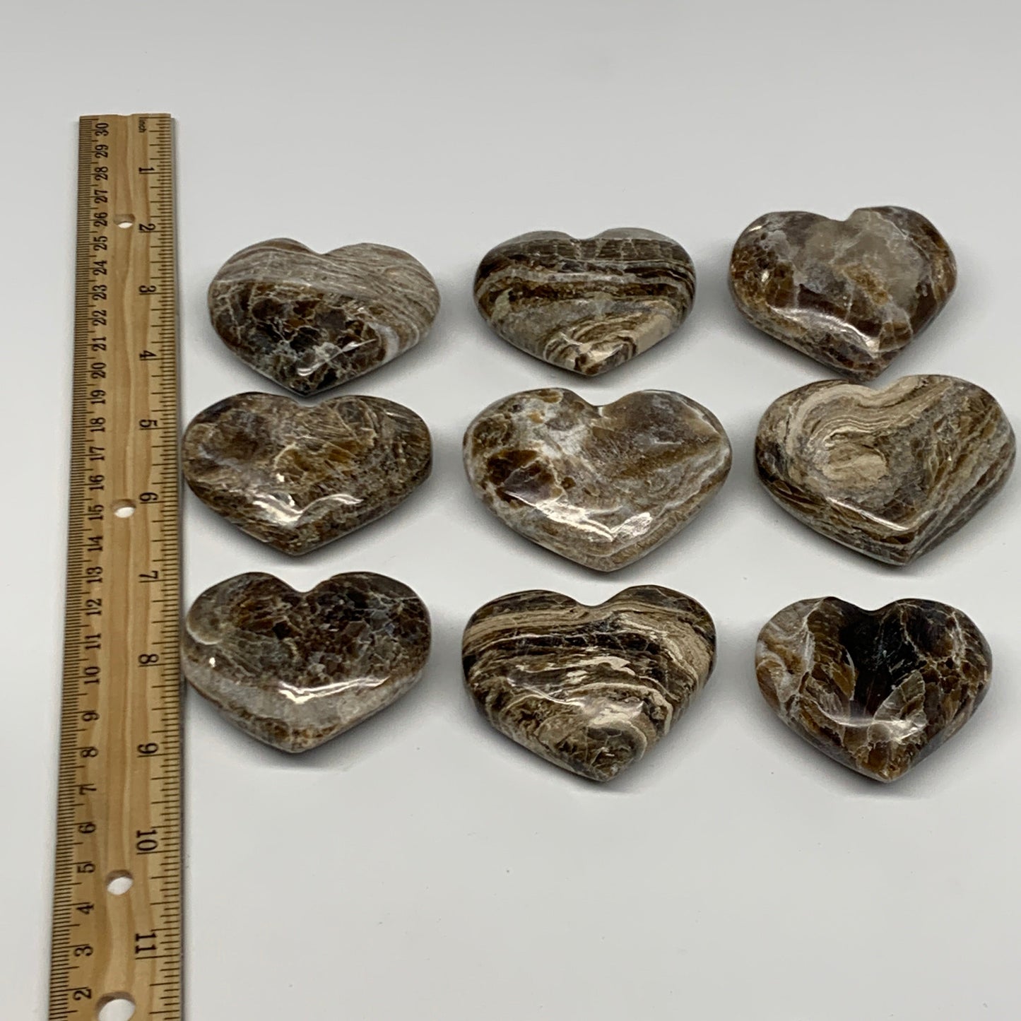 703g 1.5 lbs) ,9 pcs, 1.8"- 2.1", Gray Onxy Hearts from Morocco, B27248