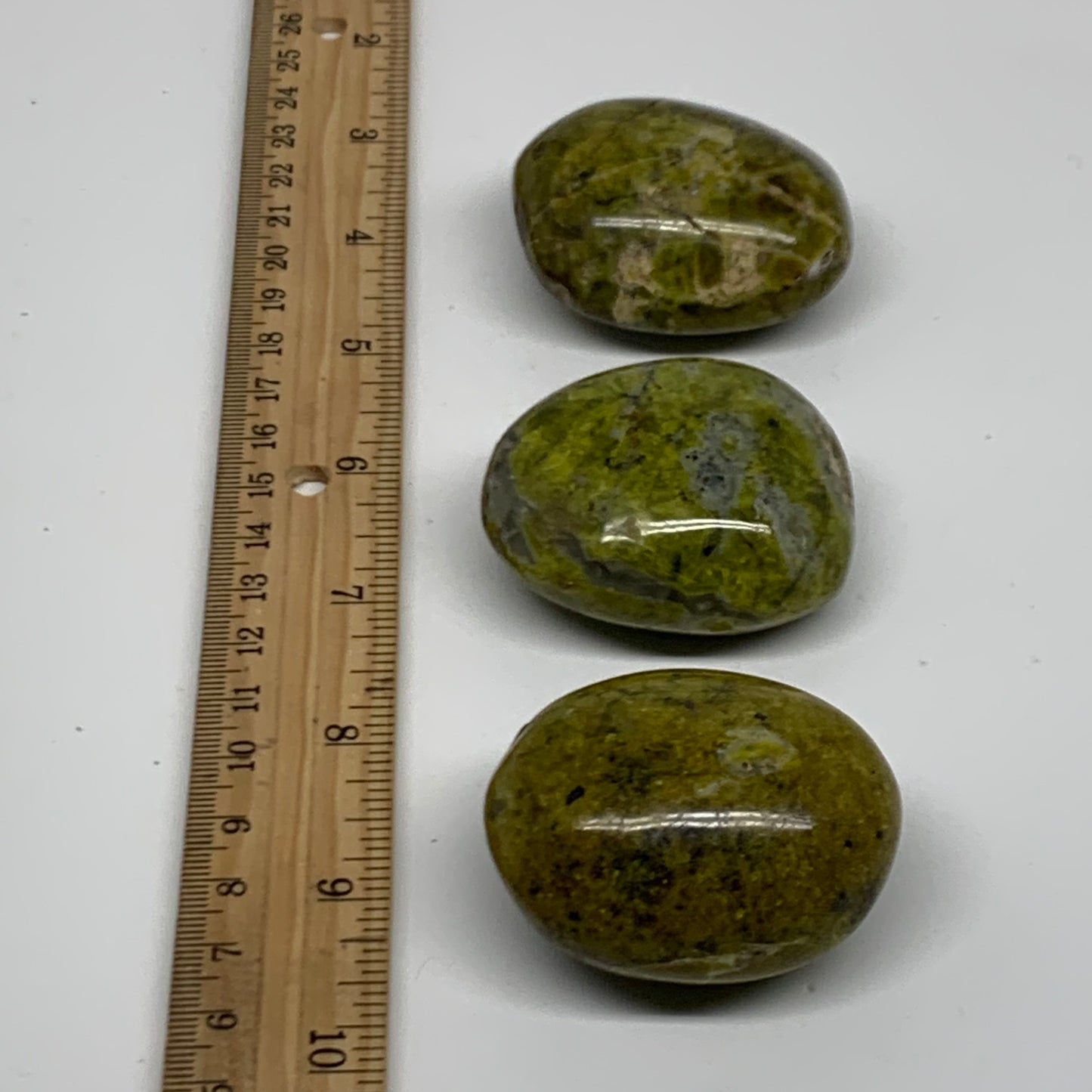 209.9g, 2"-2.1", 3pcs, Green Opal Crystal PalmStone Polished Reiki, B38324