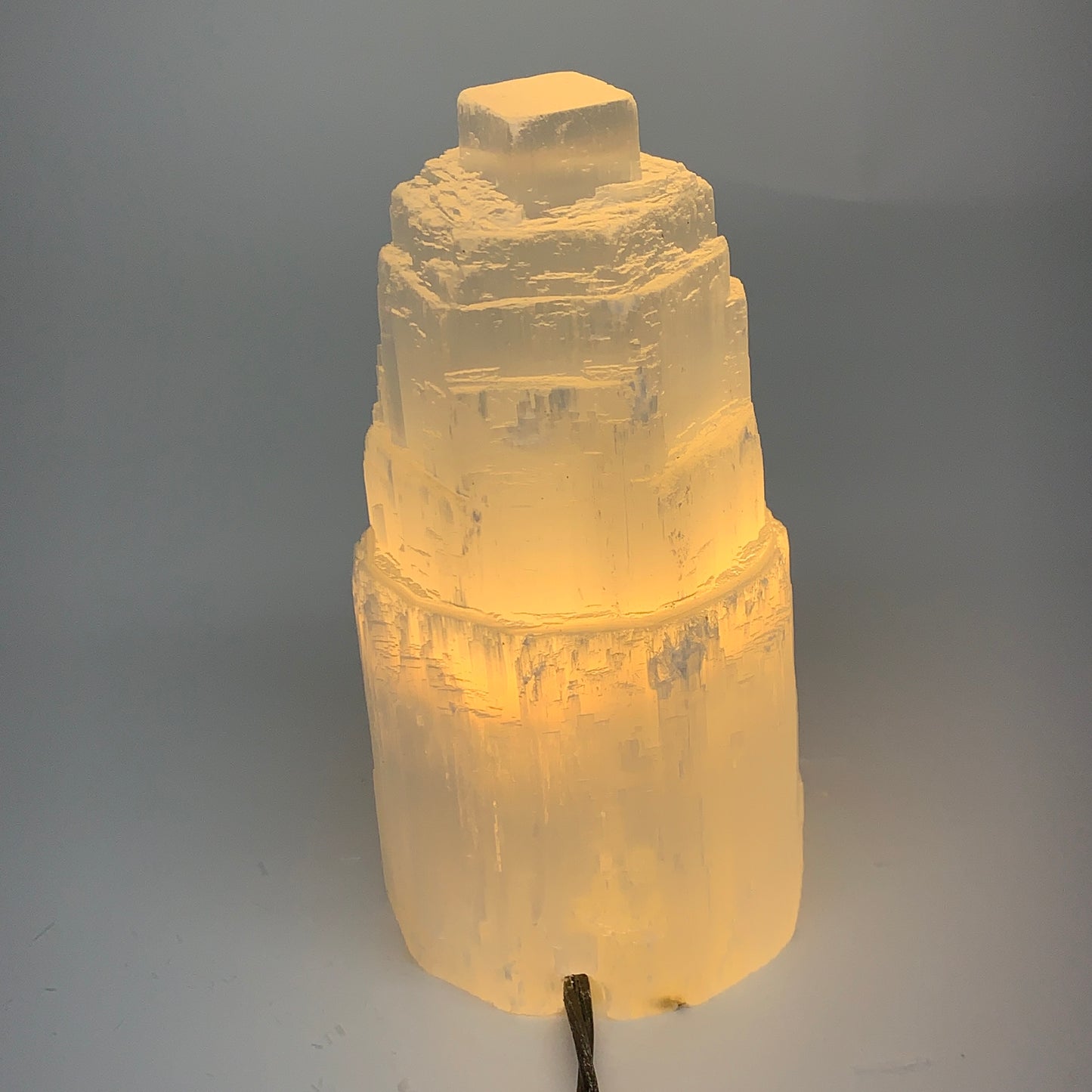 2.1 lbs, 6"x3.2", Raw Rough Selenite (Satin Spar) Lamp Tower, 6ft Chord, B35882