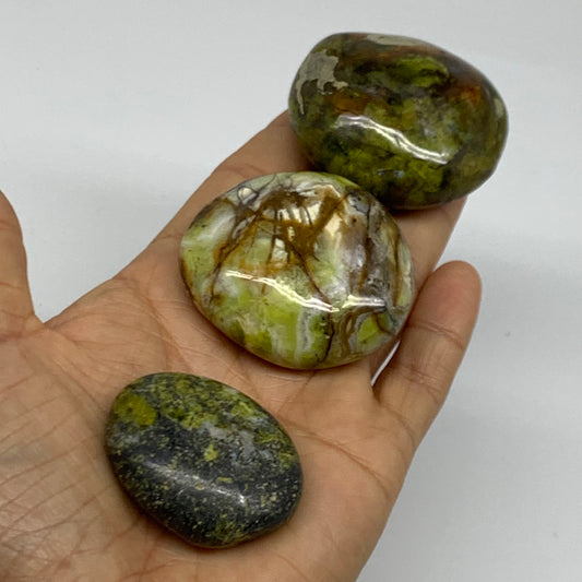 187.8g, 1.7"-2", 3pcs, Green Opal Crystal PalmStone Polished Reiki, B38325