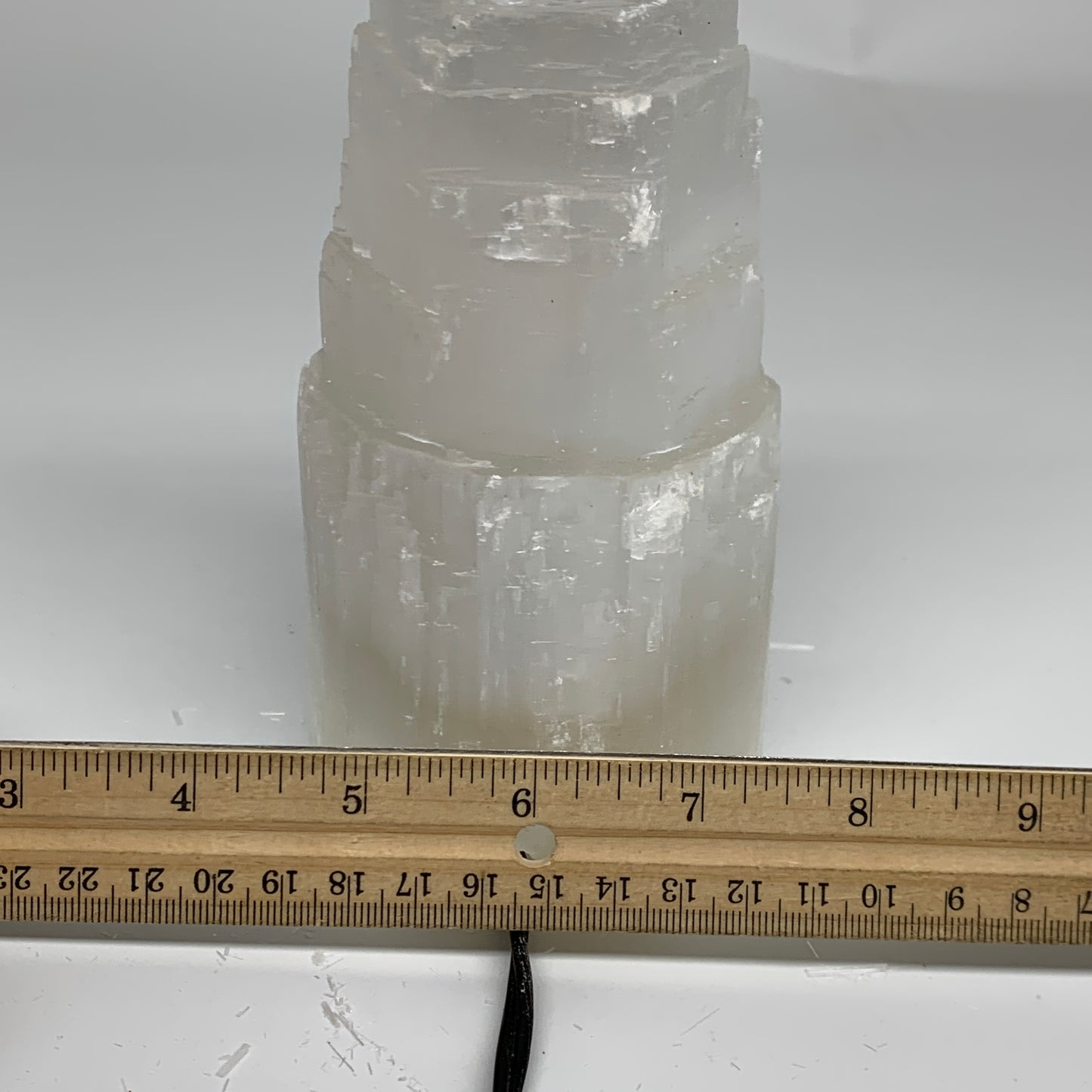 2.1 lbs, 6"x3.2", Raw Rough Selenite (Satin Spar) Lamp Tower, 6ft Chord, B35882