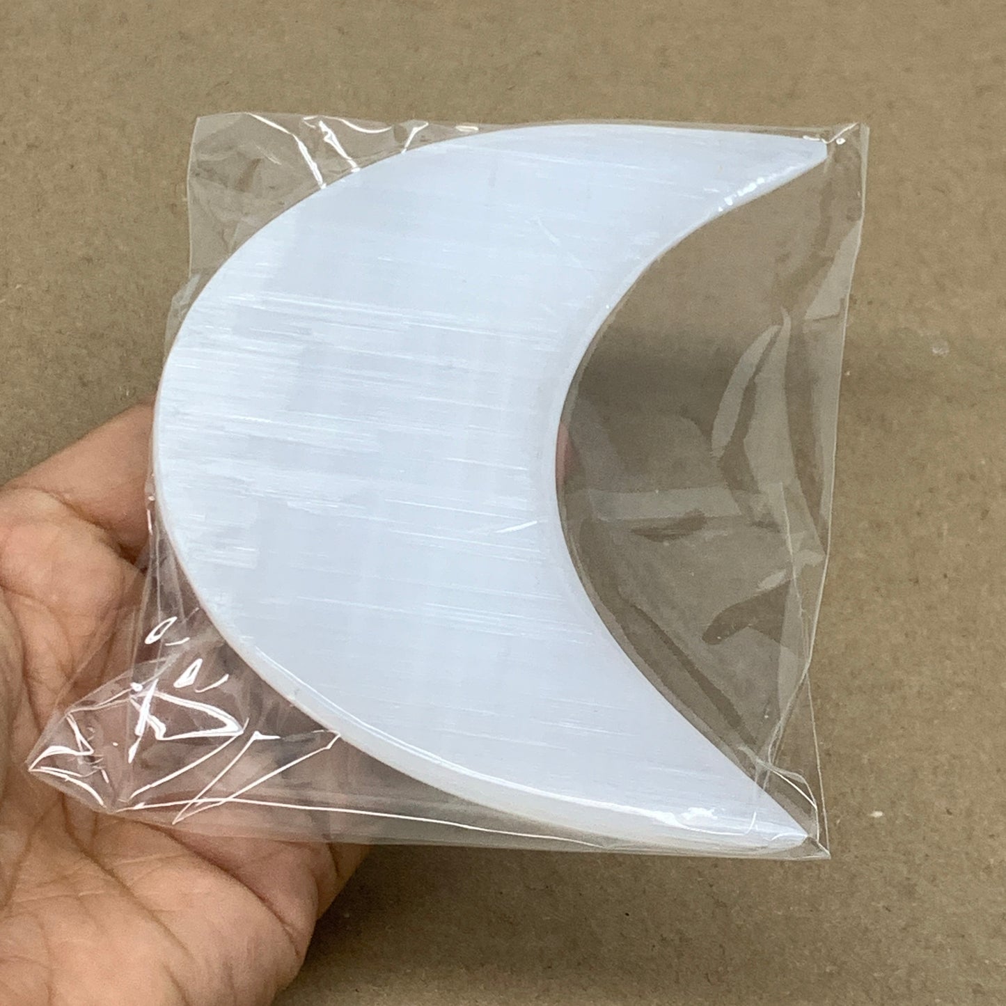 214g, 4.6"x2.1"x1", Selenite Crescent Moon Crystal (Satin Spar), B36530
