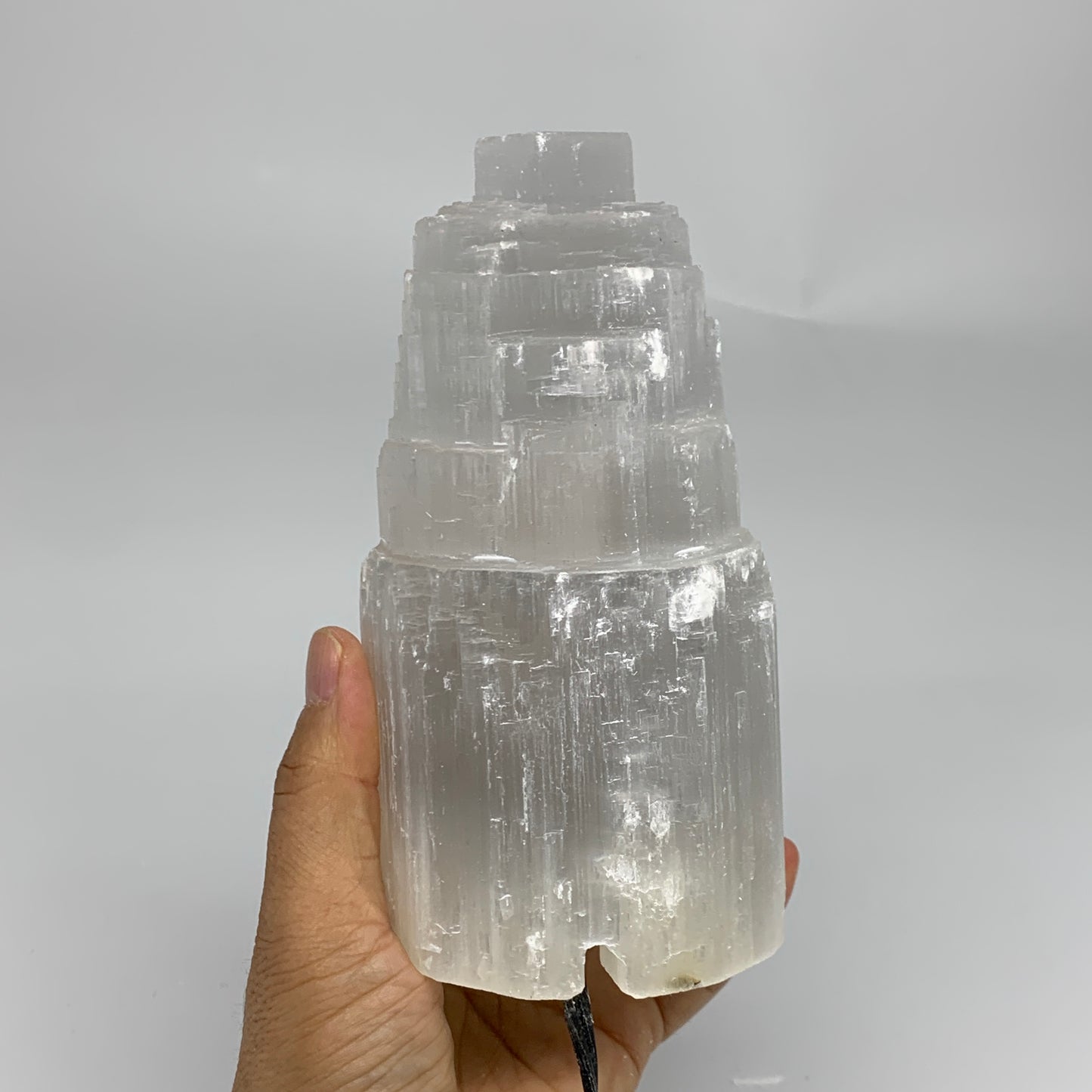 2.1 lbs, 6"x3.2", Raw Rough Selenite (Satin Spar) Lamp Tower, 6ft Chord, B35882