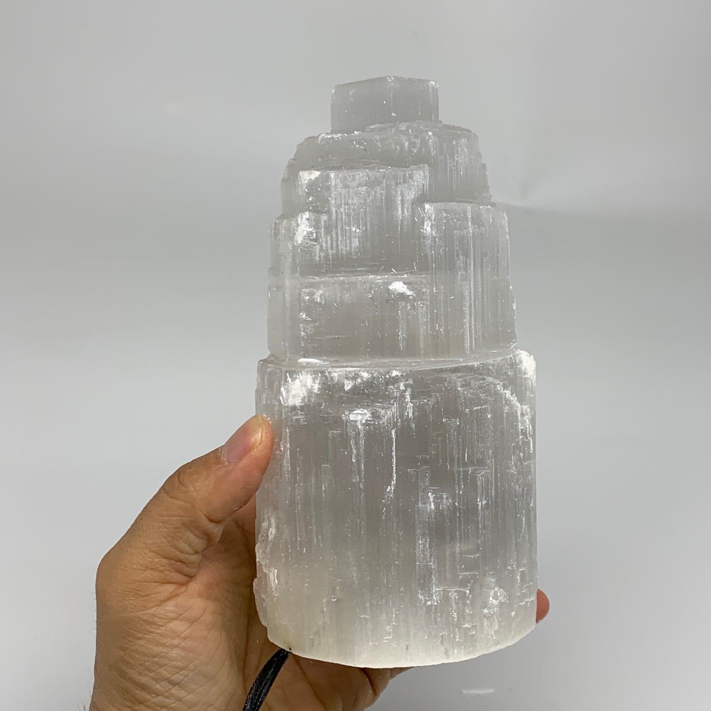 2.1 lbs, 6"x3.2", Raw Rough Selenite (Satin Spar) Lamp Tower, 6ft Chord, B35882