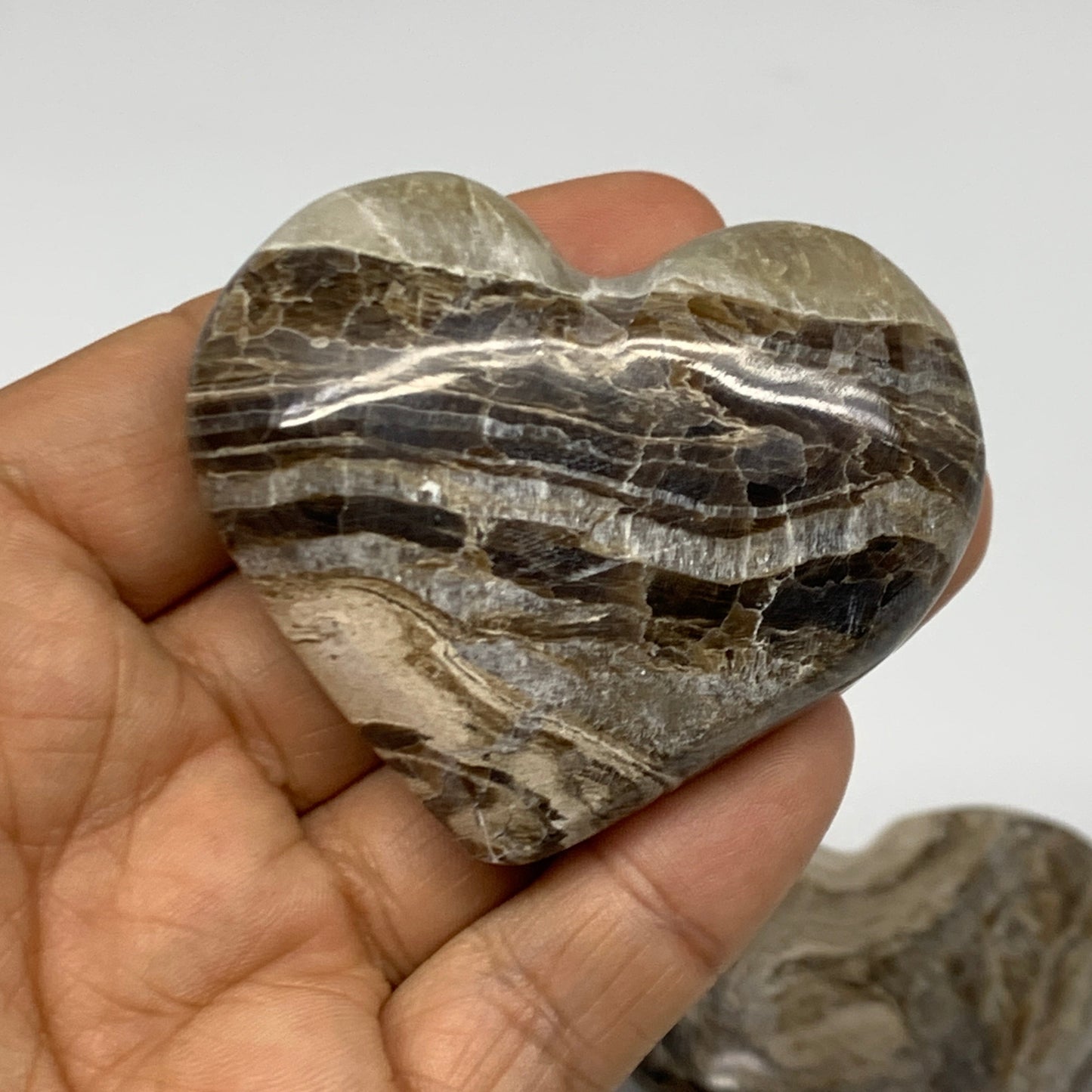 703g 1.5 lbs) ,9 pcs, 1.8"- 2.1", Gray Onxy Hearts from Morocco, B27248