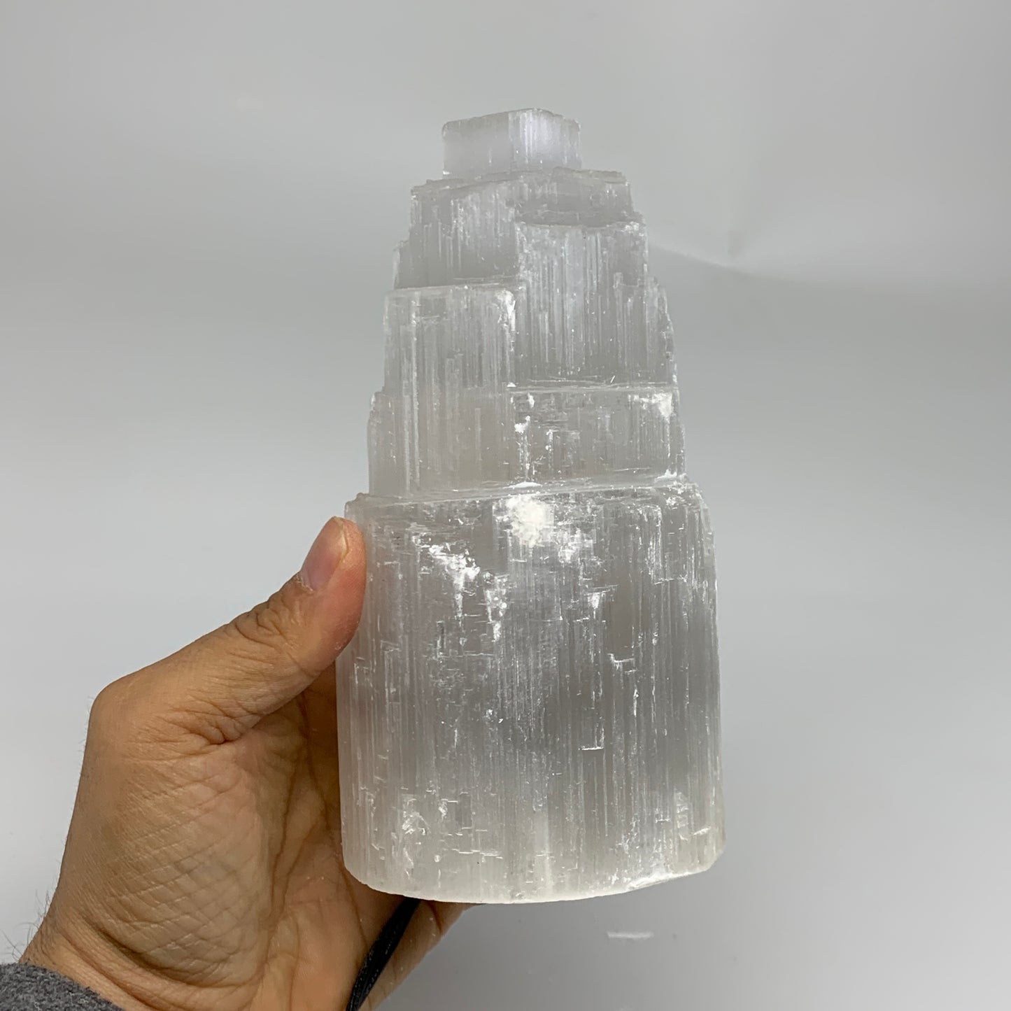 2.1 lbs, 6"x3.2", Raw Rough Selenite (Satin Spar) Lamp Tower, 6ft Chord, B35882