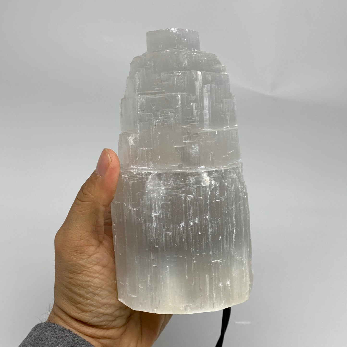 2.1 lbs, 6"x3.2", Raw Rough Selenite (Satin Spar) Lamp Tower, 6ft Chord, B35882
