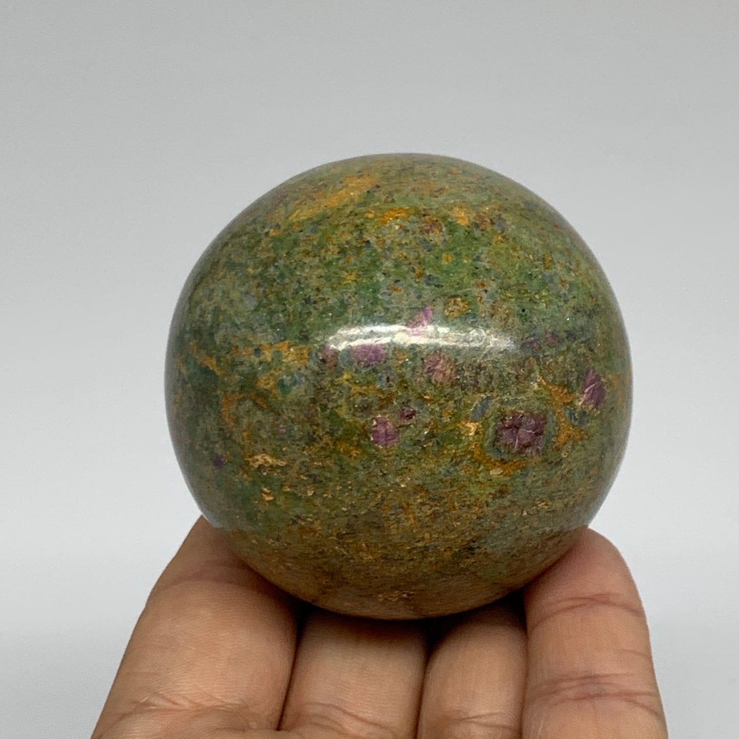 0.72 lbs, 2.3"(58mm), Zoisite with Ruby Sphere Sphere Ball Crystal, B25220
