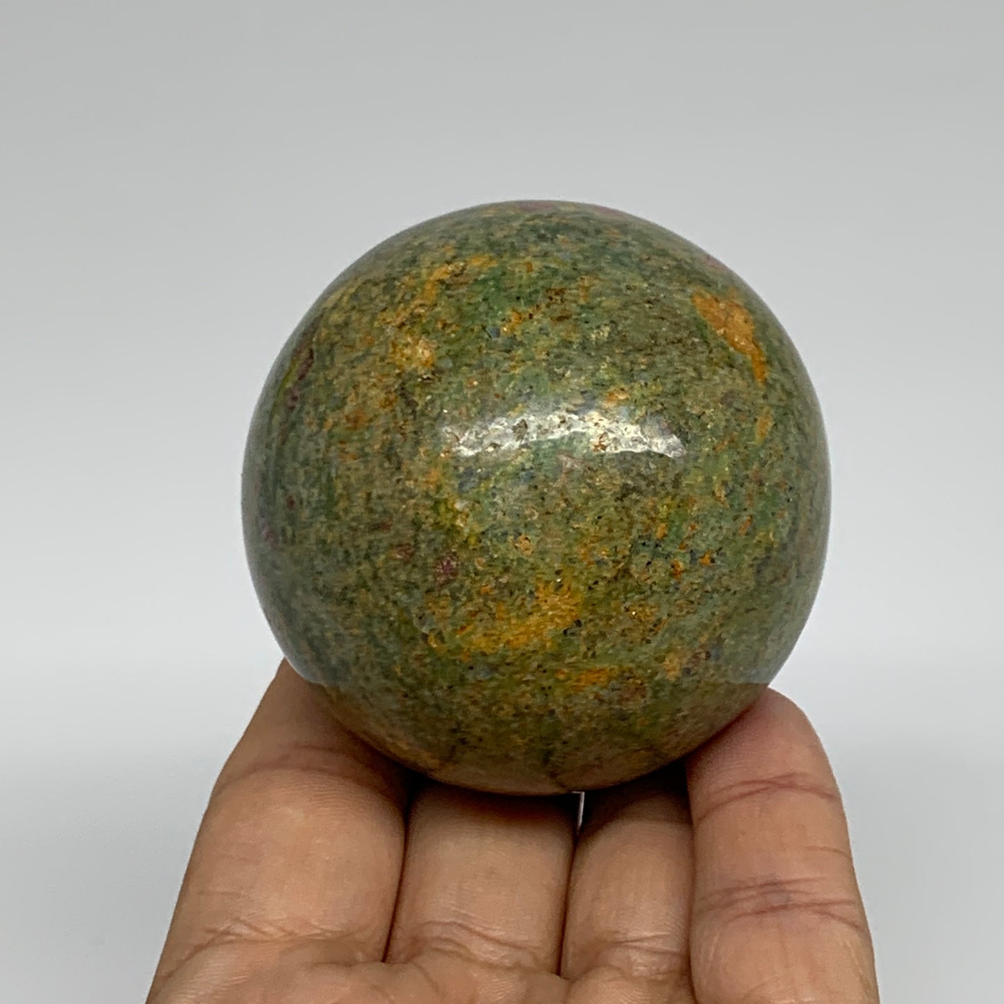 0.72 lbs, 2.3"(58mm), Zoisite with Ruby Sphere Sphere Ball Crystal, B25220