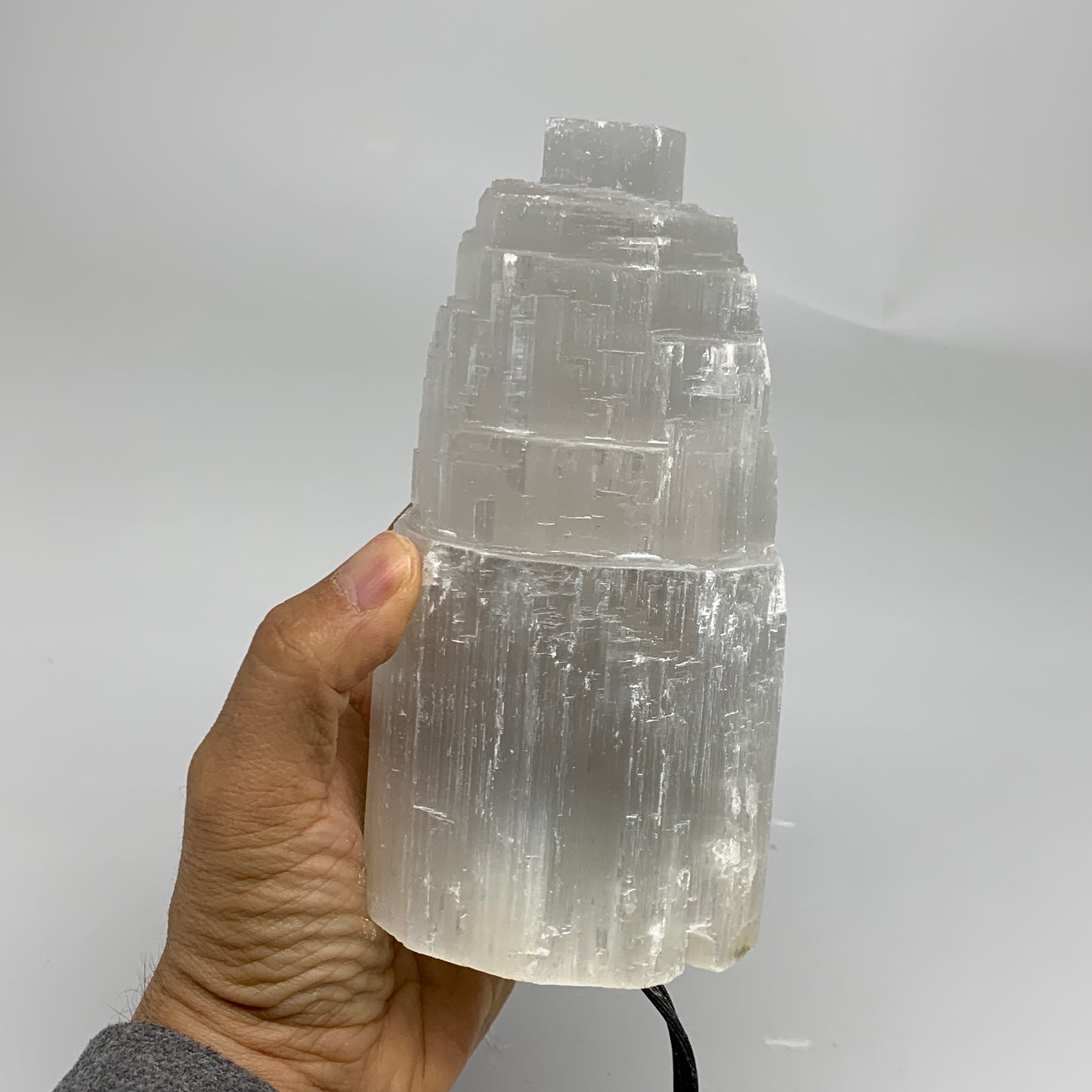 2.1 lbs, 6"x3.2", Raw Rough Selenite (Satin Spar) Lamp Tower, 6ft Chord, B35882