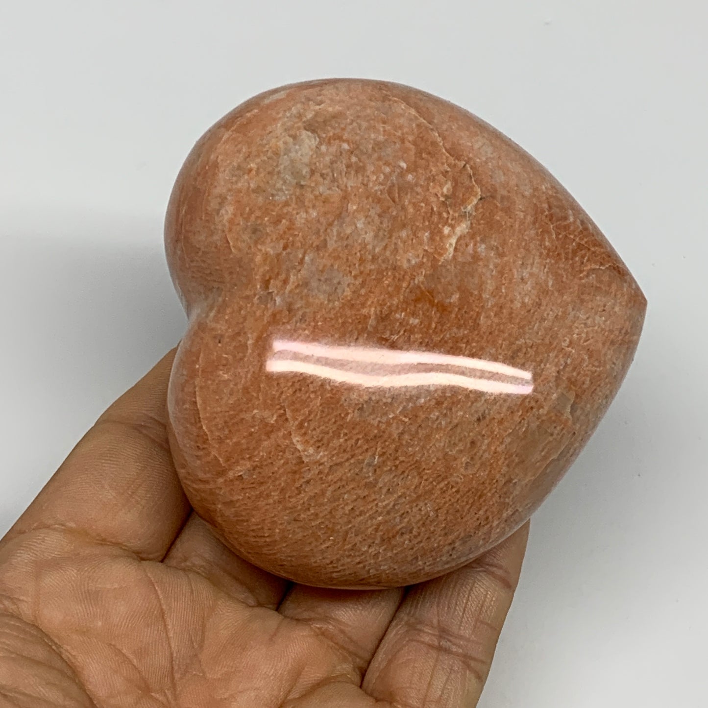 0.67 lbs, 2.9"x3.2"x1.5", Pink Peach Moonstone Heart Crystal Polished, B30999