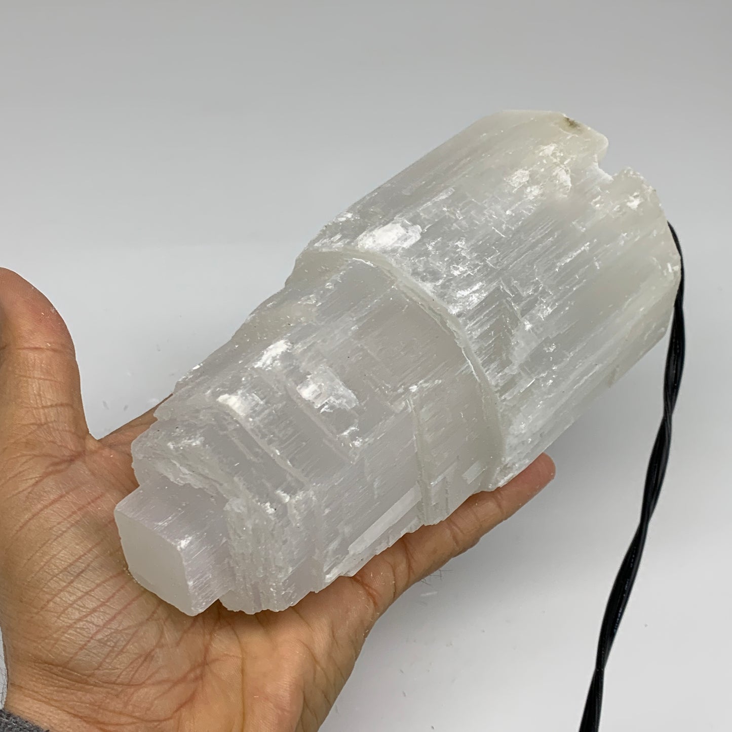 2.1 lbs, 6"x3.2", Raw Rough Selenite (Satin Spar) Lamp Tower, 6ft Chord, B35882