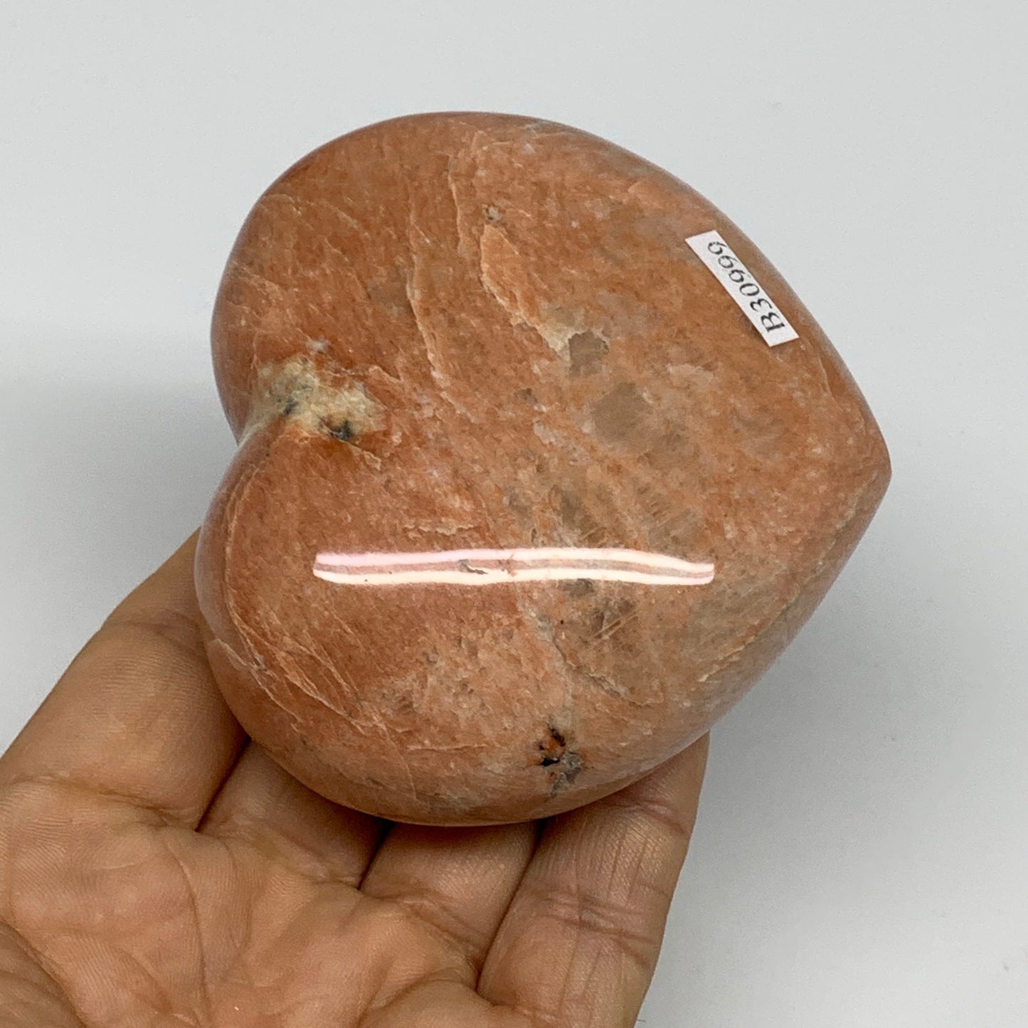 0.67 lbs, 2.9"x3.2"x1.5", Pink Peach Moonstone Heart Crystal Polished, B30999