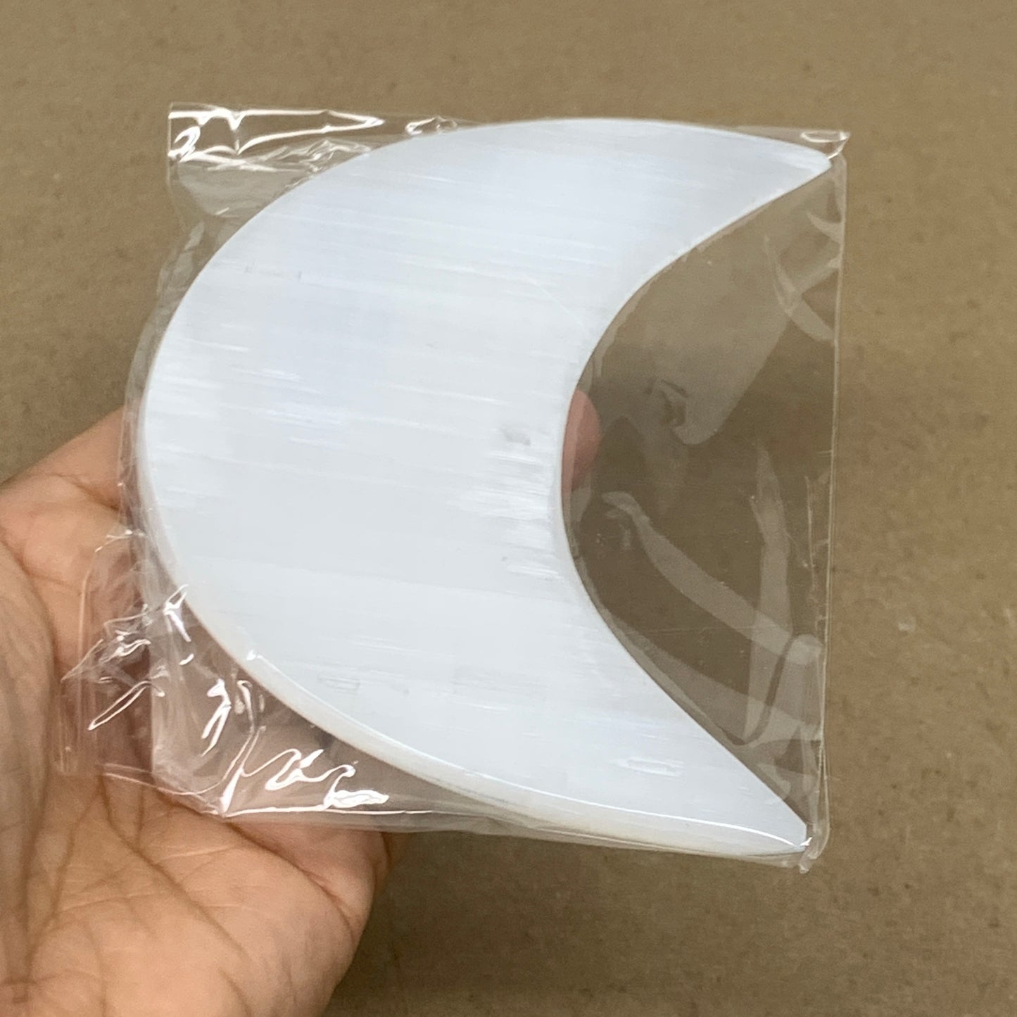 200g, 4.6"x2.2"x0.9", Selenite Crescent Moon Crystal (Satin Spar), B36531