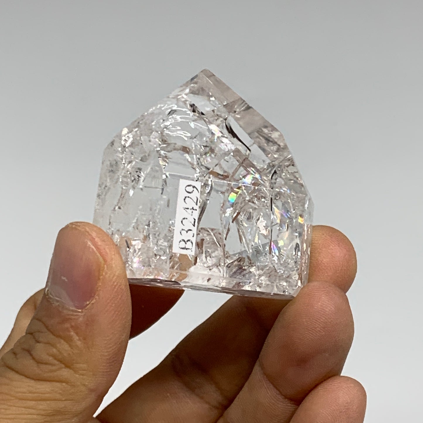 62.9g, 1.6"x1.6"x0.9", Cracked Quartz Crystal Tower Point Obelisk @Brazil, B3242