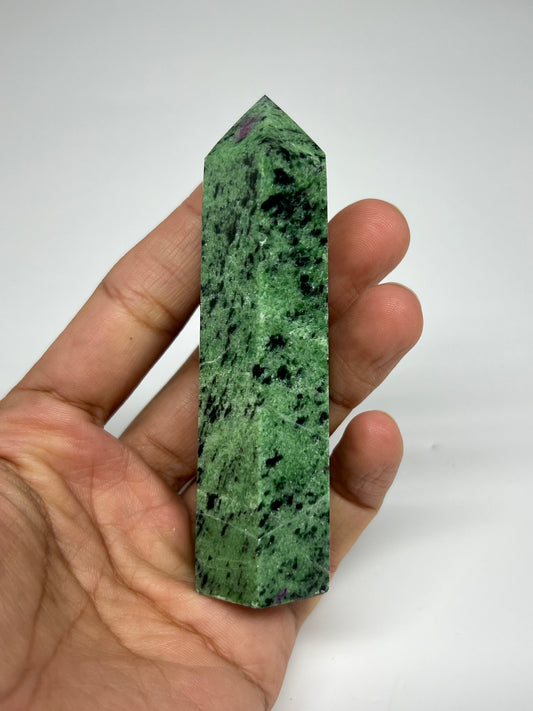 134.3g, 3.5"x1", Natural Ruby Zoisite Tower Point Obelisk @India, B31439