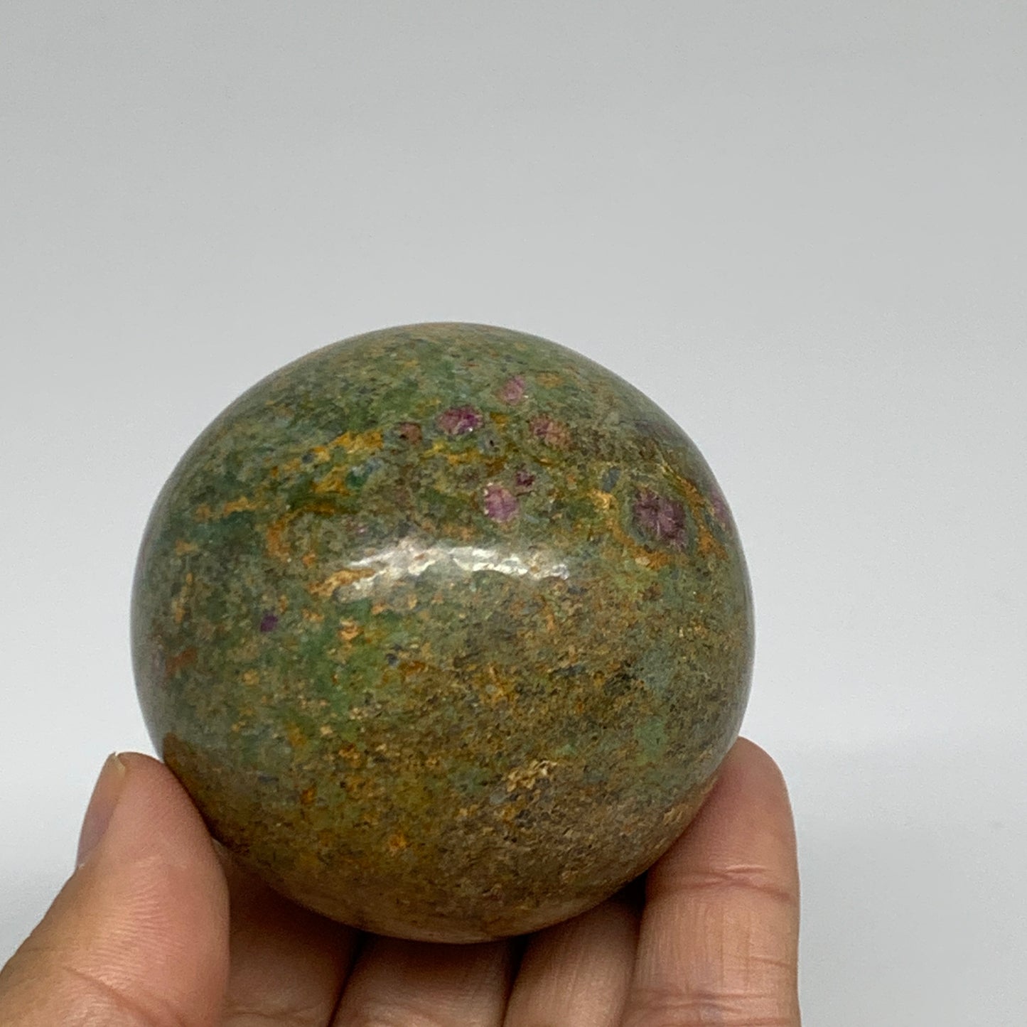 0.72 lbs, 2.3"(58mm), Zoisite with Ruby Sphere Sphere Ball Crystal, B25220