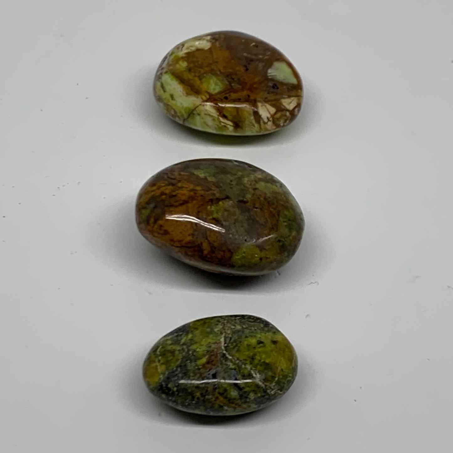 187.8g, 1.7"-2", 3pcs, Green Opal Crystal PalmStone Polished Reiki, B38325