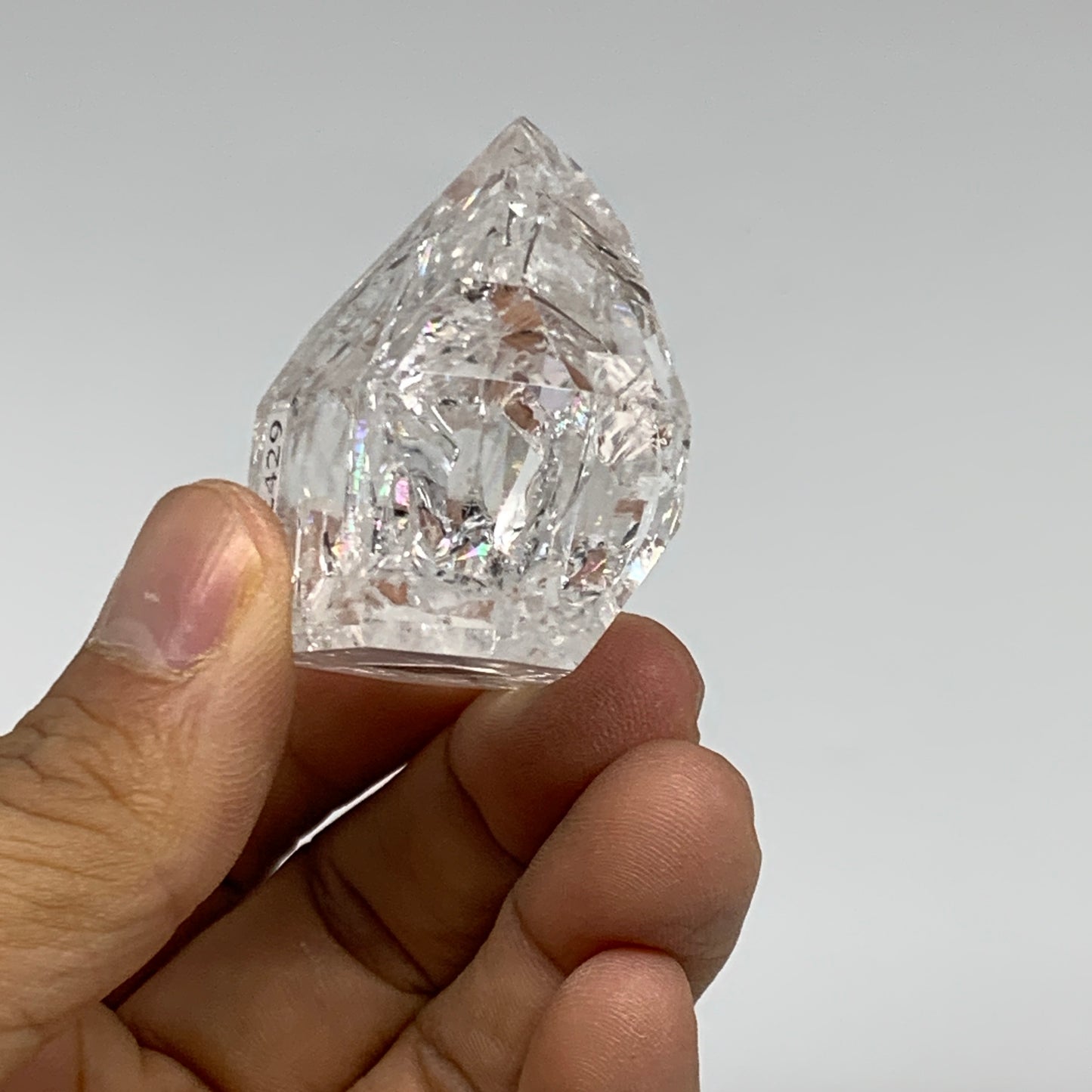 62.9g, 1.6"x1.6"x0.9", Cracked Quartz Crystal Tower Point Obelisk @Brazil, B3242