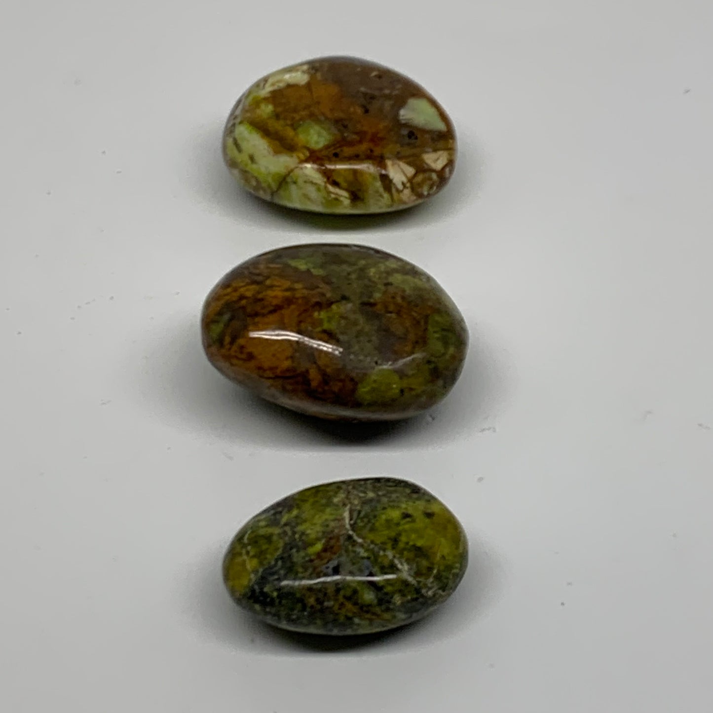 187.8g, 1.7"-2", 3pcs, Green Opal Crystal PalmStone Polished Reiki, B38325