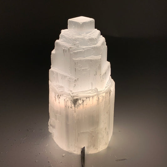 2 lbs, 6"x3.1", Raw Rough Selenite (Satin Spar) Lamp Tower, 6ft Chord, B35883