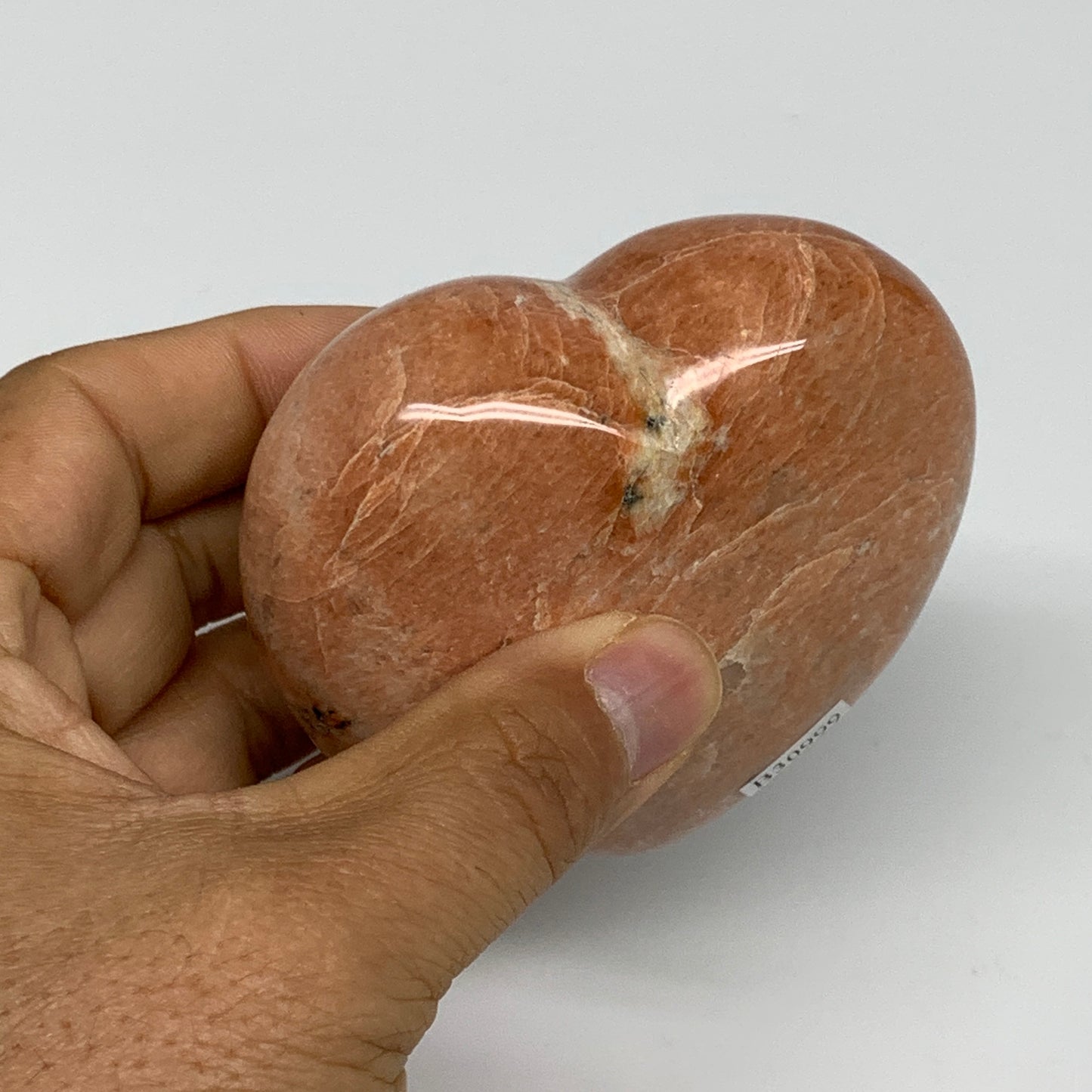 0.67 lbs, 2.9"x3.2"x1.5", Pink Peach Moonstone Heart Crystal Polished, B30999