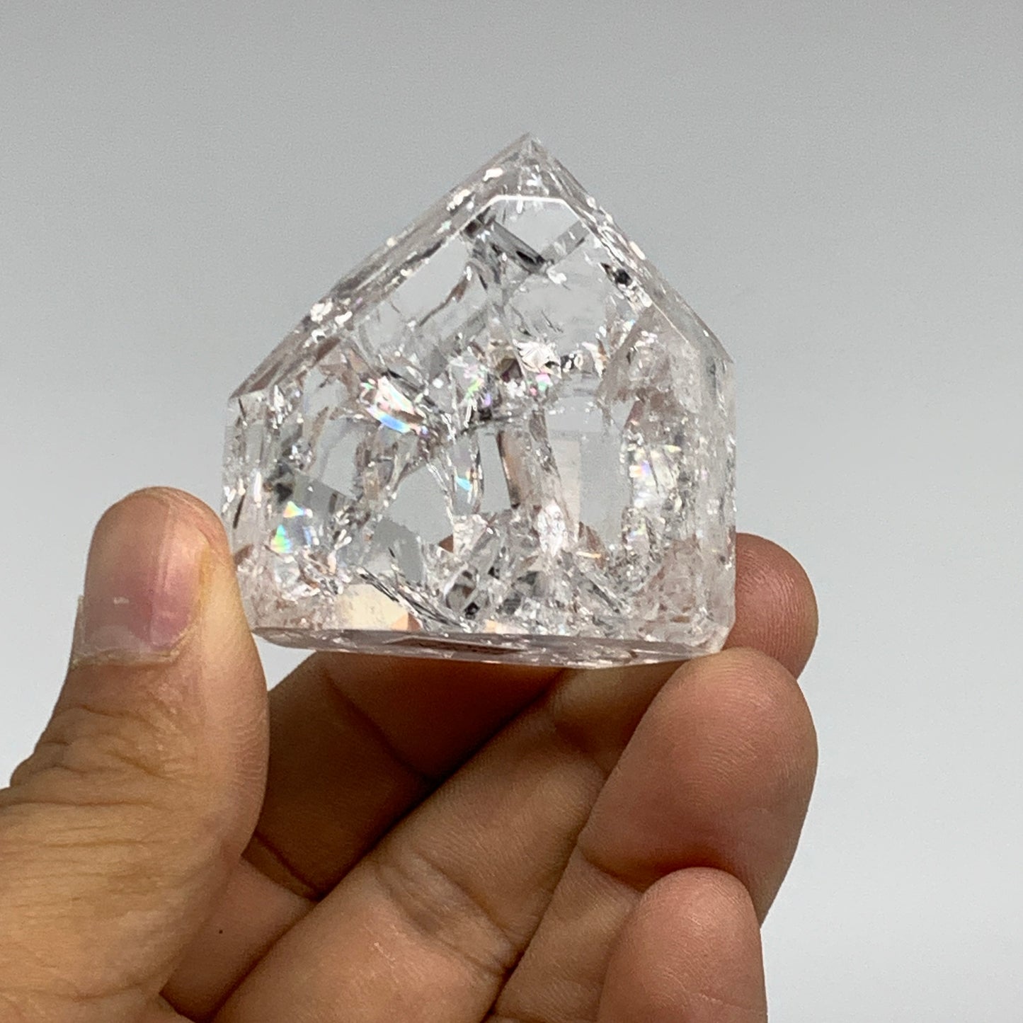 62.9g, 1.6"x1.6"x0.9", Cracked Quartz Crystal Tower Point Obelisk @Brazil, B3242