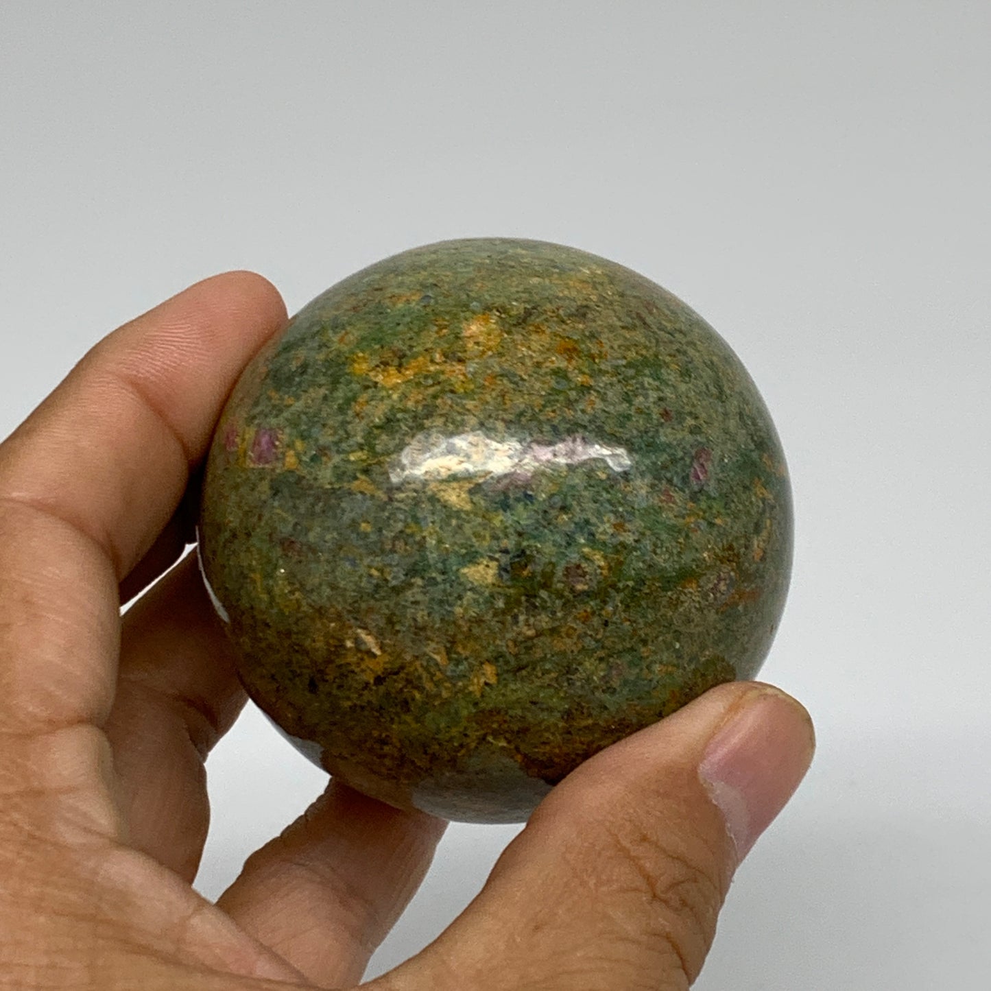 0.72 lbs, 2.3"(58mm), Zoisite with Ruby Sphere Sphere Ball Crystal, B25220