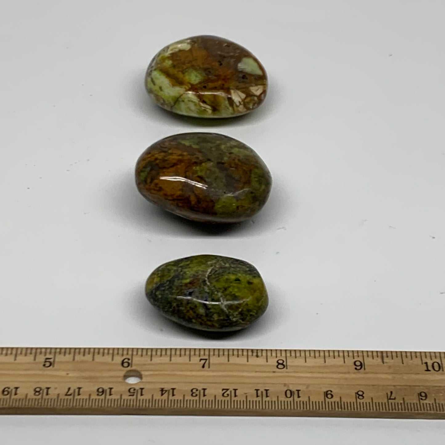 187.8g, 1.7"-2", 3pcs, Green Opal Crystal PalmStone Polished Reiki, B38325