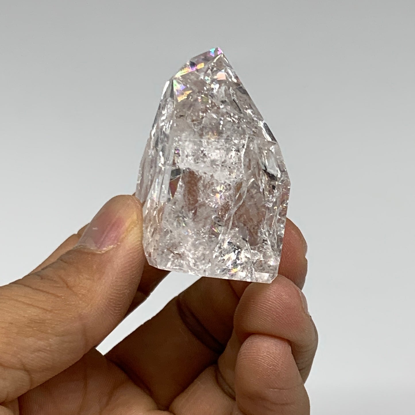 62.9g, 1.6"x1.6"x0.9", Cracked Quartz Crystal Tower Point Obelisk @Brazil, B3242