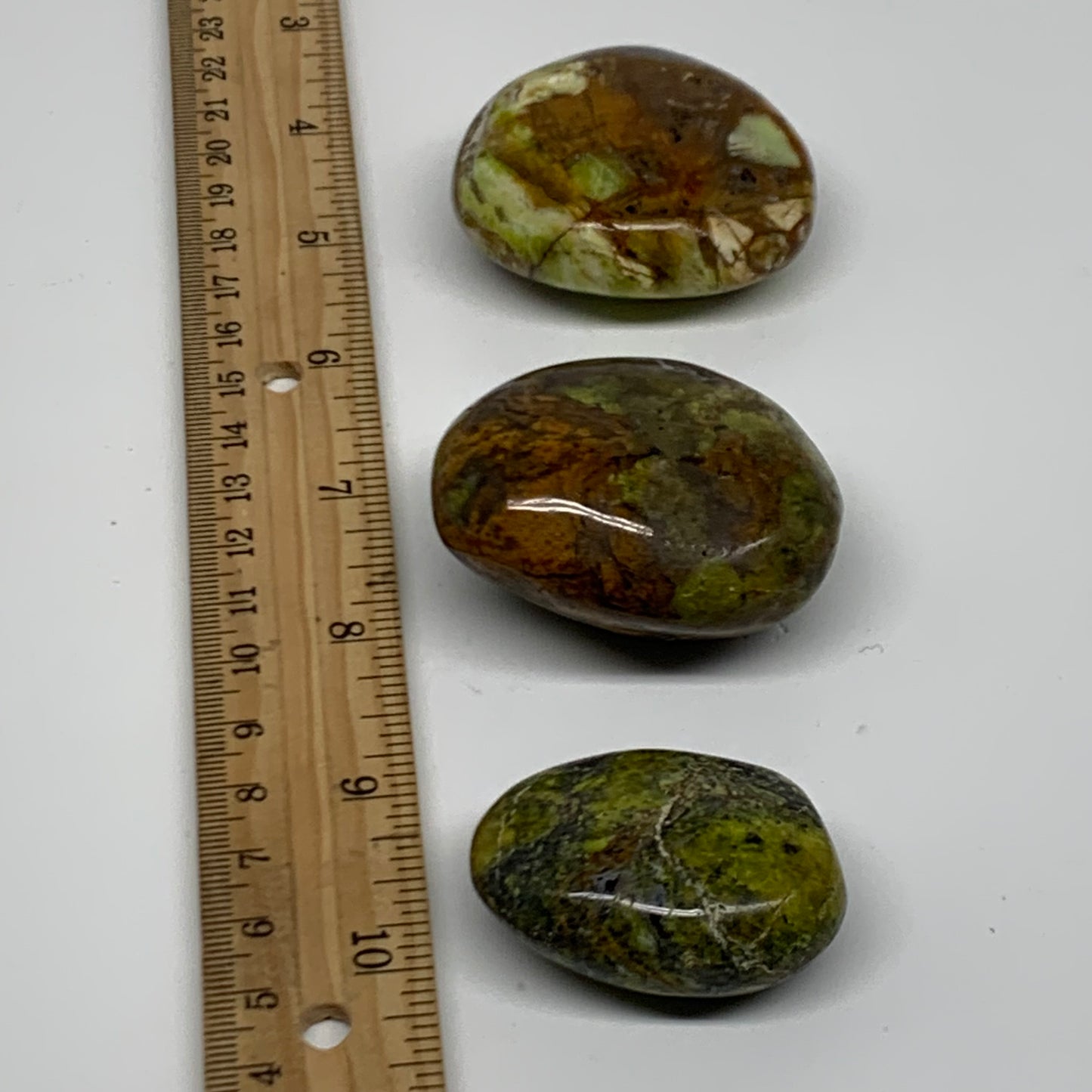 187.8g, 1.7"-2", 3pcs, Green Opal Crystal PalmStone Polished Reiki, B38325