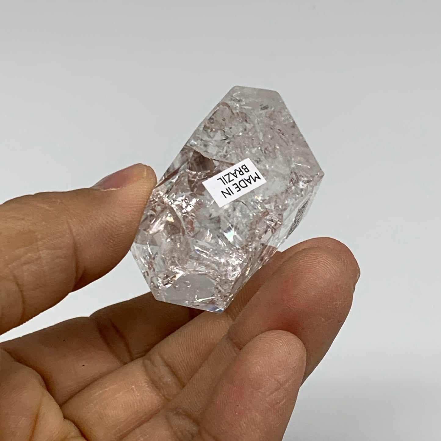 62.9g, 1.6"x1.6"x0.9", Cracked Quartz Crystal Tower Point Obelisk @Brazil, B3242