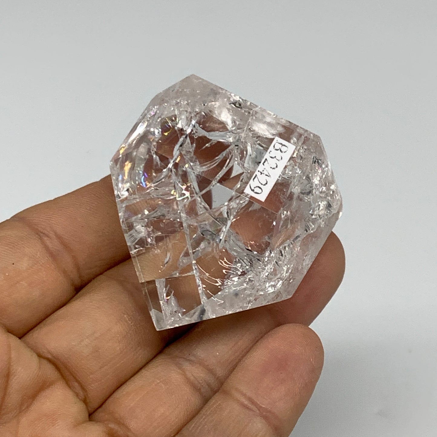 62.9g, 1.6"x1.6"x0.9", Cracked Quartz Crystal Tower Point Obelisk @Brazil, B3242