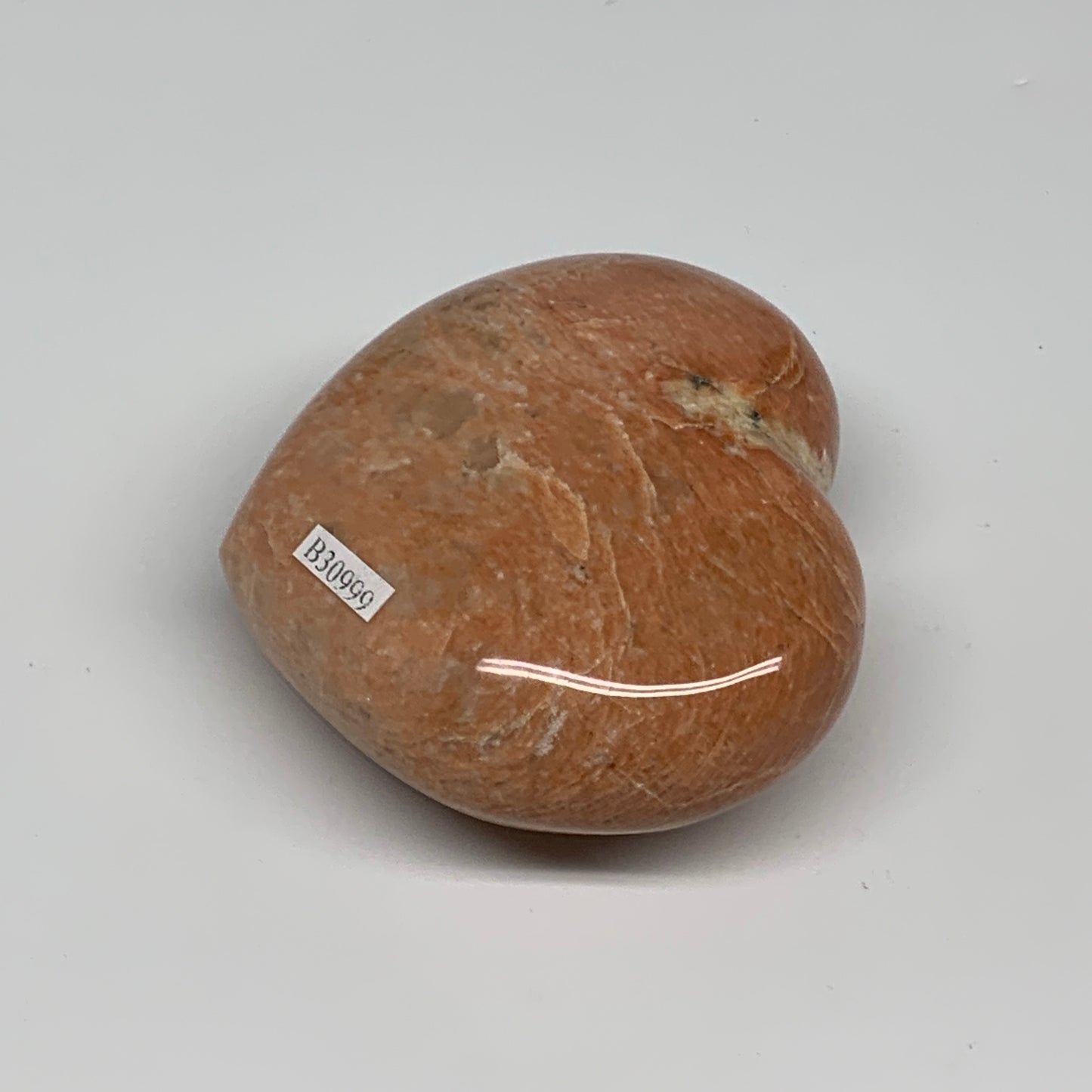 0.67 lbs, 2.9"x3.2"x1.5", Pink Peach Moonstone Heart Crystal Polished, B30999