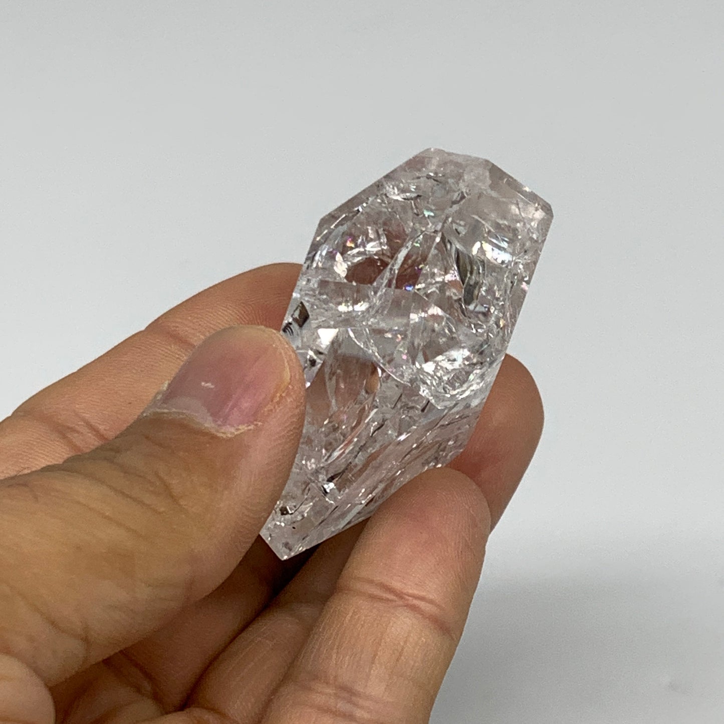 62.9g, 1.6"x1.6"x0.9", Cracked Quartz Crystal Tower Point Obelisk @Brazil, B3242