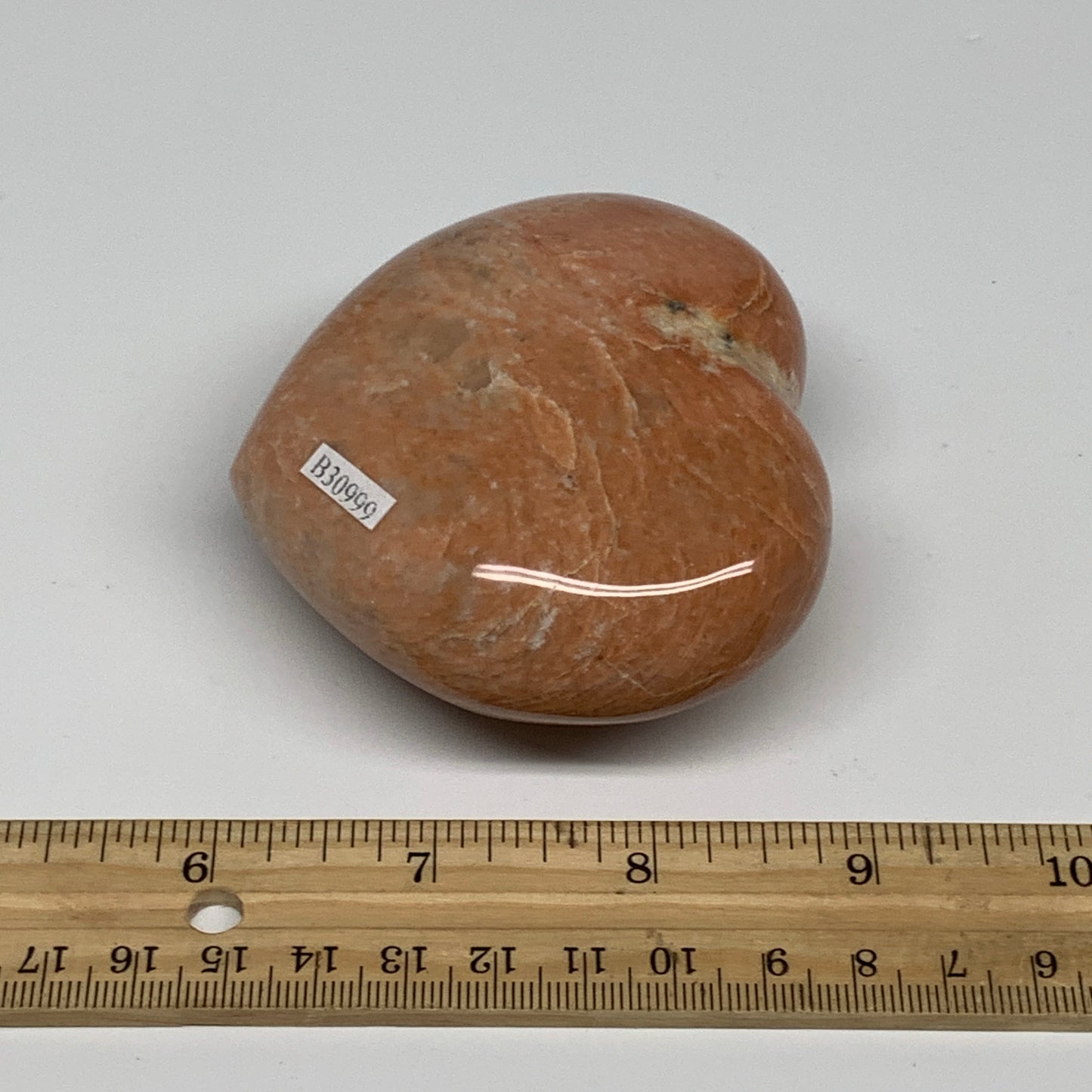 0.67 lbs, 2.9"x3.2"x1.5", Pink Peach Moonstone Heart Crystal Polished, B30999