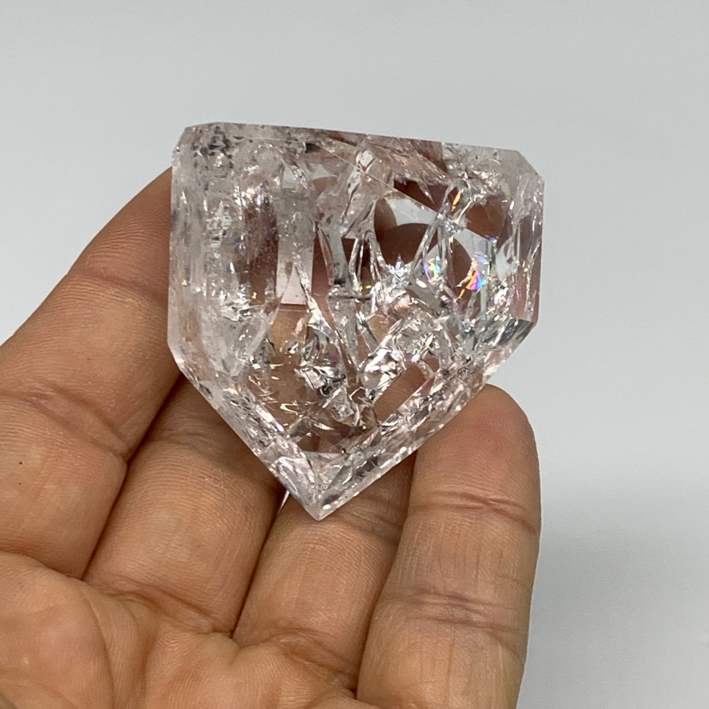 62.9g, 1.6"x1.6"x0.9", Cracked Quartz Crystal Tower Point Obelisk @Brazil, B3242