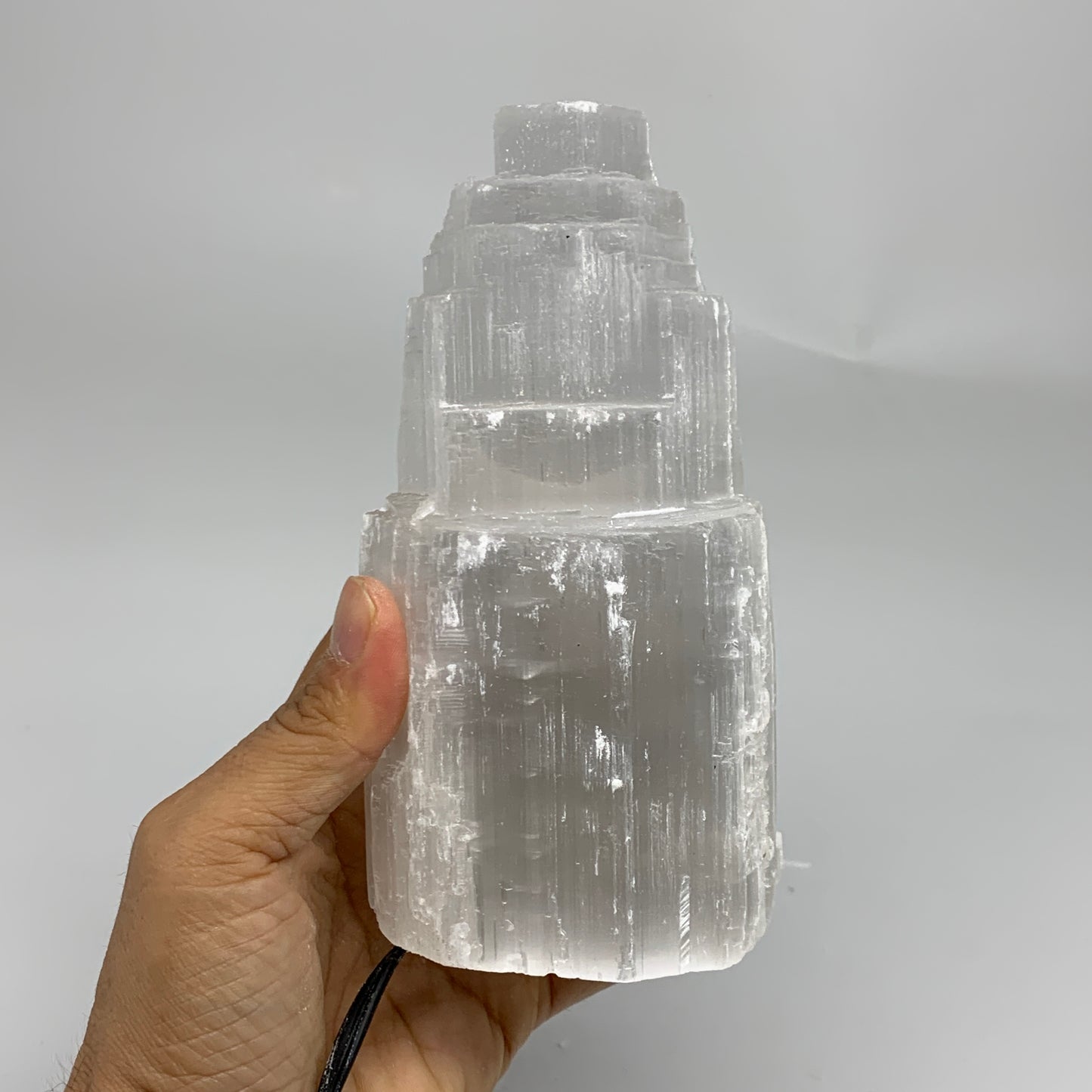 2 lbs, 6"x3.1", Raw Rough Selenite (Satin Spar) Lamp Tower, 6ft Chord, B35883