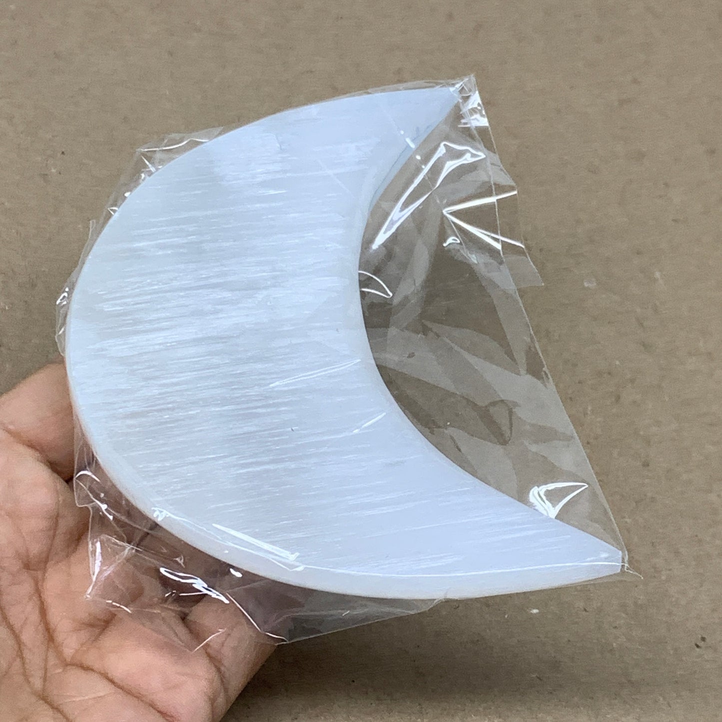 239g, 4.7"x2.2"x1", Selenite Crescent Moon Crystal (Satin Spar), B36532