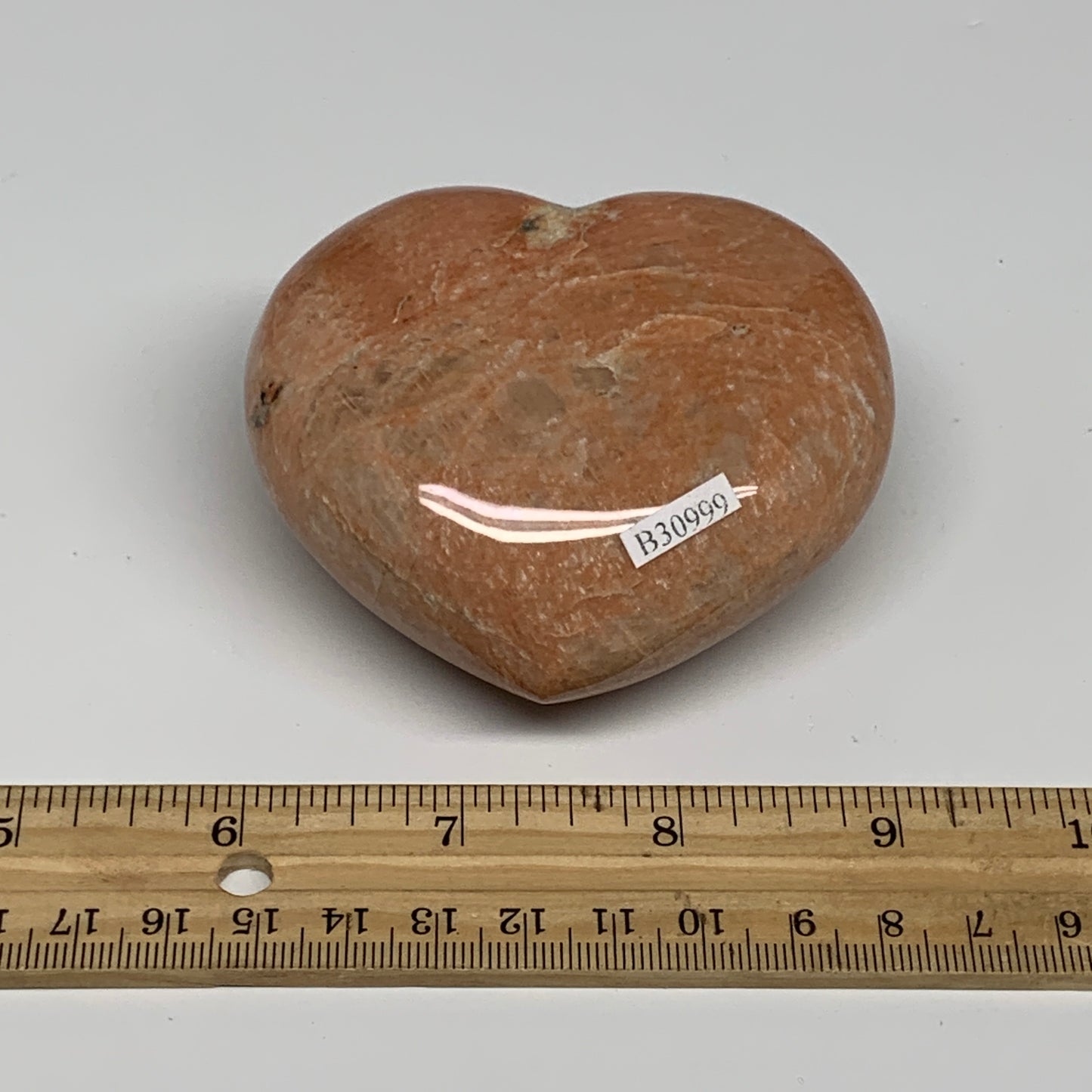 0.67 lbs, 2.9"x3.2"x1.5", Pink Peach Moonstone Heart Crystal Polished, B30999