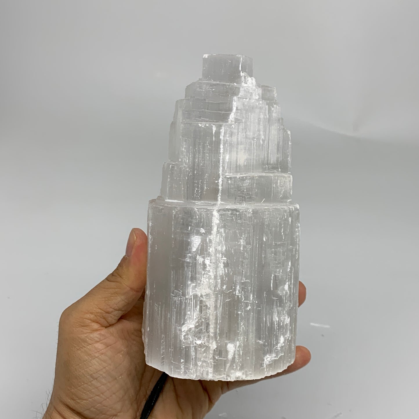 2 lbs, 6"x3.1", Raw Rough Selenite (Satin Spar) Lamp Tower, 6ft Chord, B35883