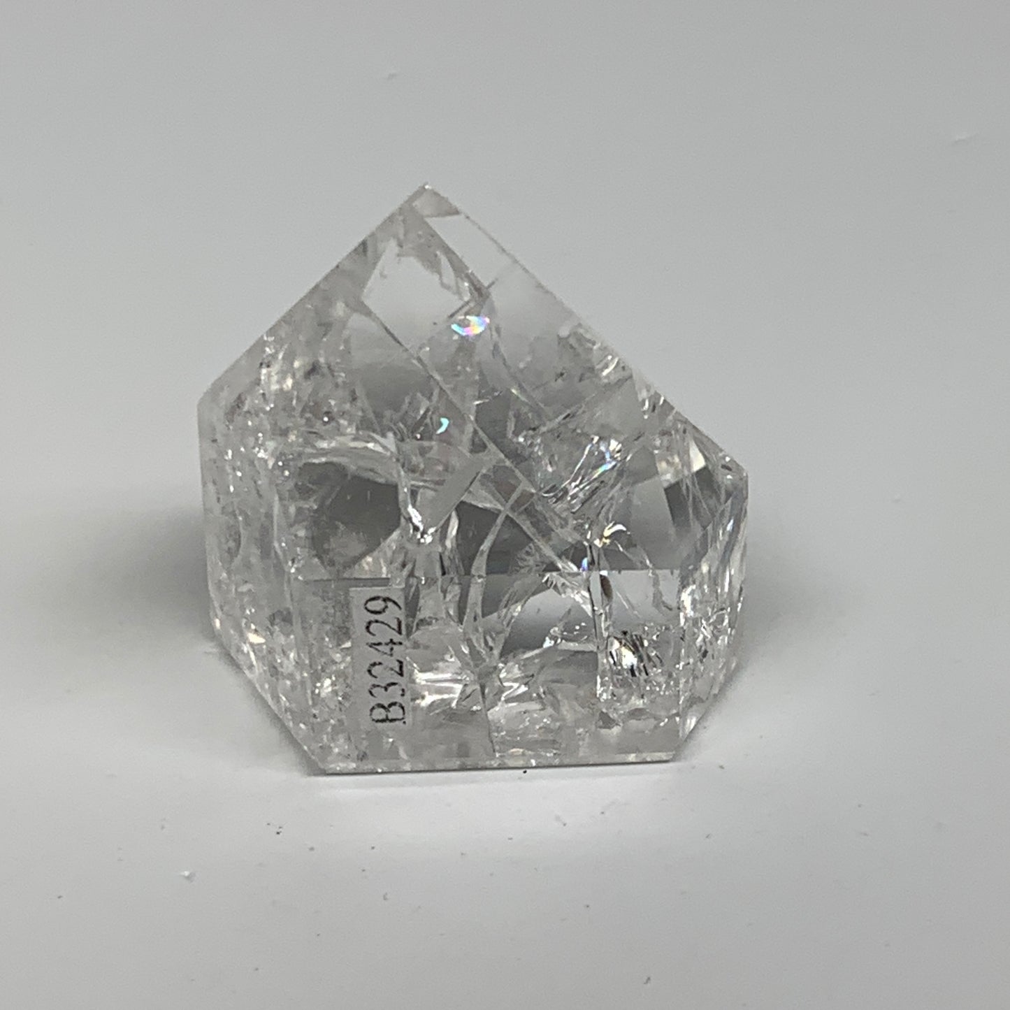 62.9g, 1.6"x1.6"x0.9", Cracked Quartz Crystal Tower Point Obelisk @Brazil, B3242