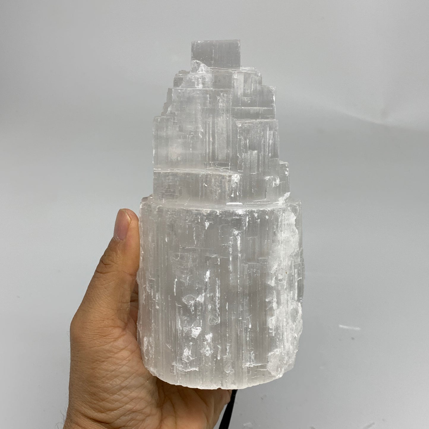 2 lbs, 6"x3.1", Raw Rough Selenite (Satin Spar) Lamp Tower, 6ft Chord, B35883