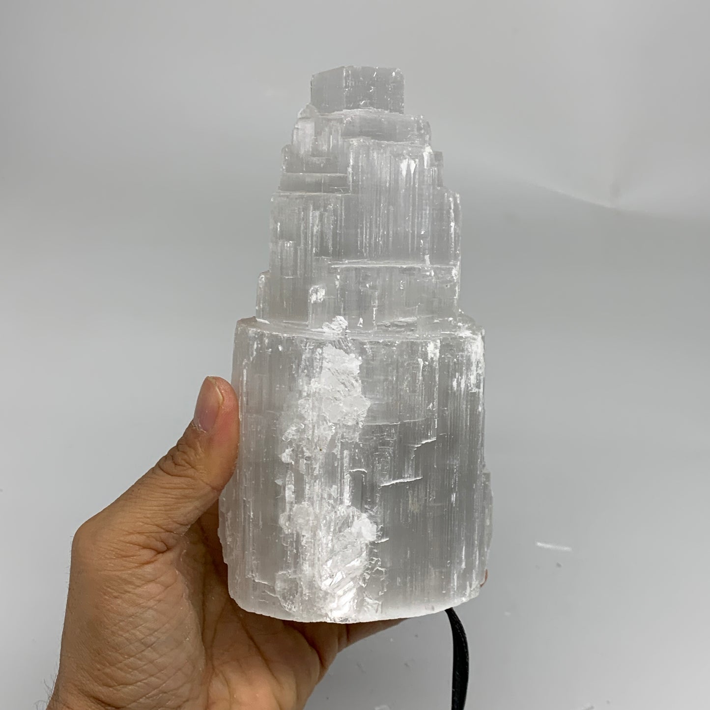 2 lbs, 6"x3.1", Raw Rough Selenite (Satin Spar) Lamp Tower, 6ft Chord, B35883