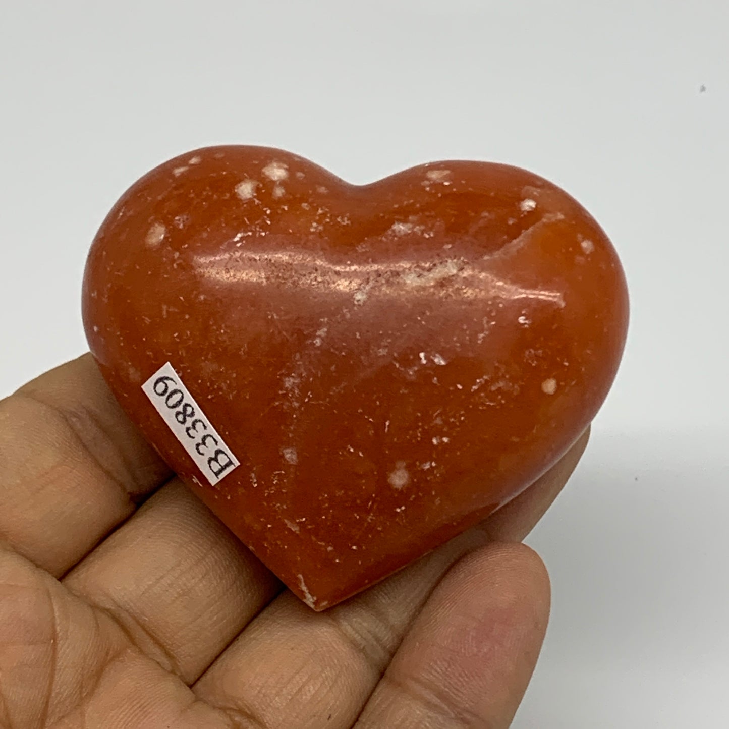 99.9g,2"x2.4"x1" Orange Calcite Heart Gemstones from Madagascar, B33809