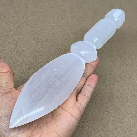 0.67 lbs, 9.75"x1.9"x1", Natural Selenite Crystal Dagger (Satin Spar), B36533