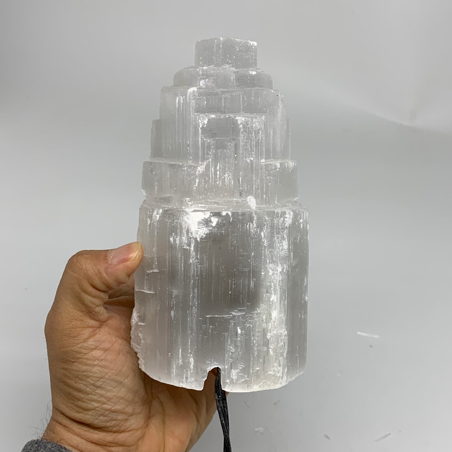 2 lbs, 6"x3.1", Raw Rough Selenite (Satin Spar) Lamp Tower, 6ft Chord, B35883