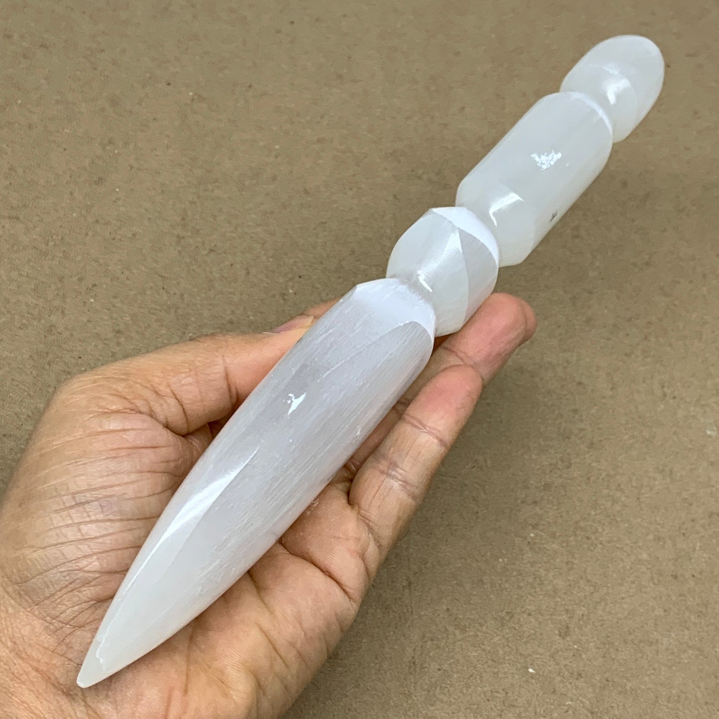 0.67 lbs, 9.75"x1.9"x1", Natural Selenite Crystal Dagger (Satin Spar), B36533