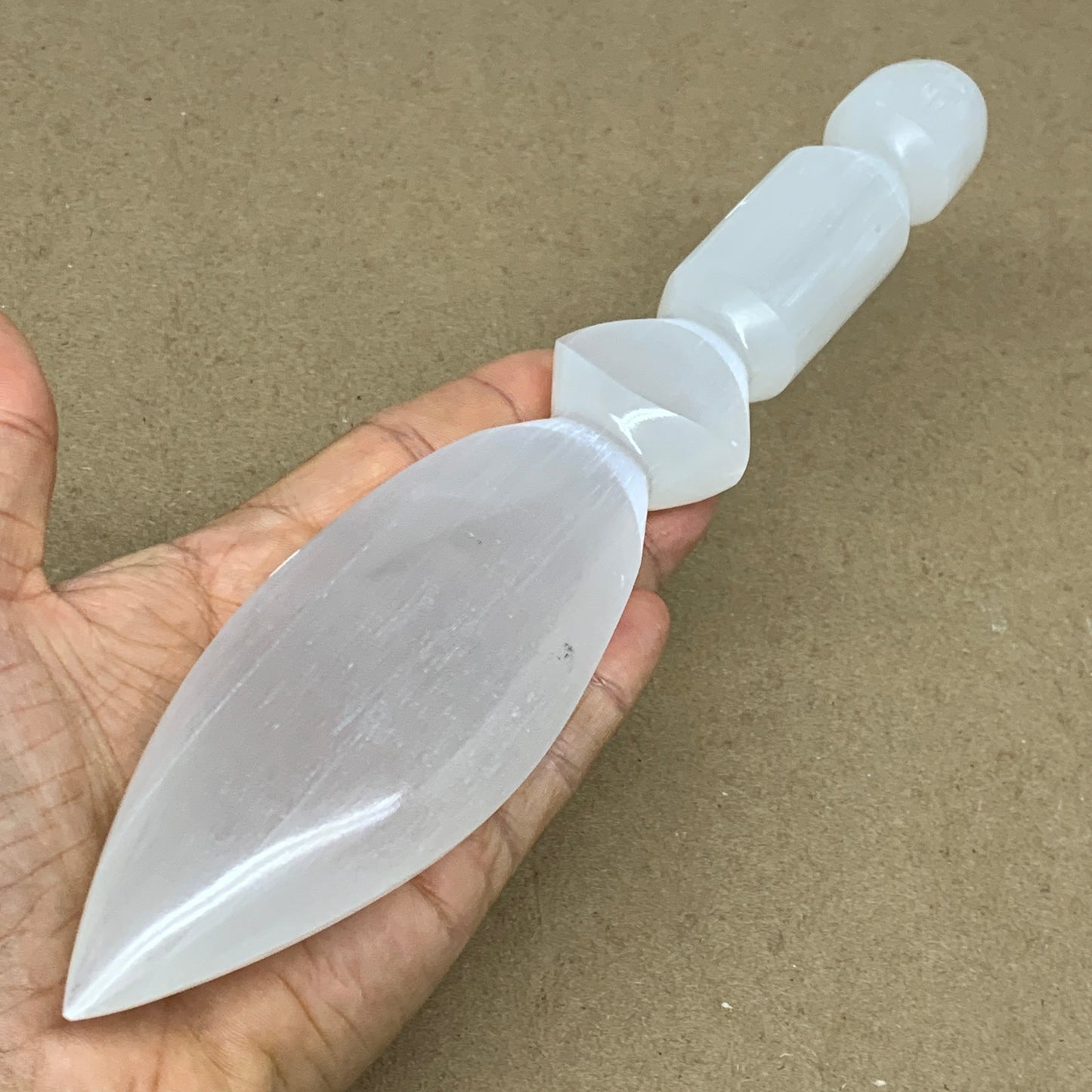 0.67 lbs, 9.75"x1.9"x1", Natural Selenite Crystal Dagger (Satin Spar), B36533